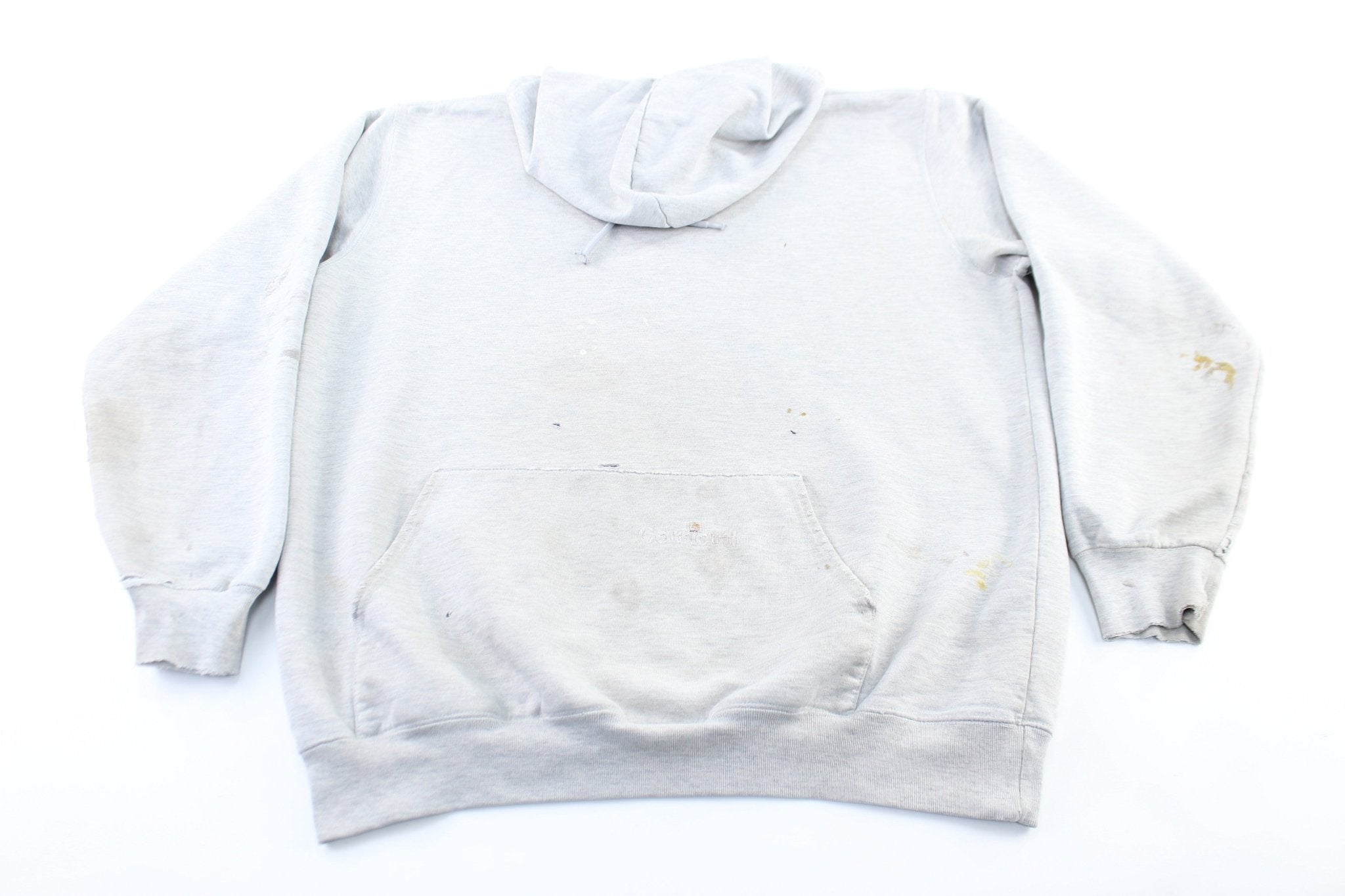 Carhartt Embroidered Logo Light Grey Pullover Hoodie - ThriftedThreads.com