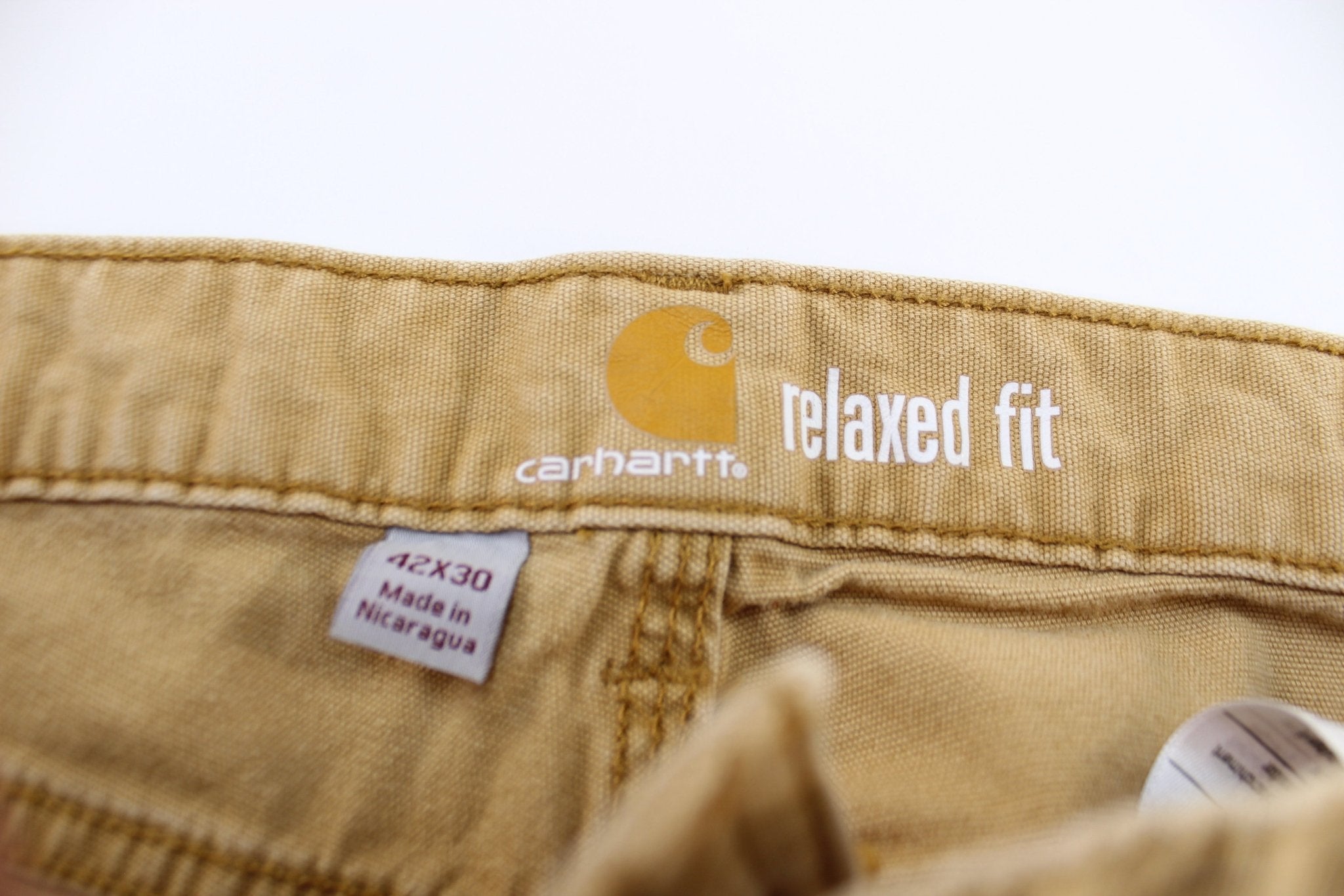Carhartt Logo Light Tan Carpenter Pants - ThriftedThreads.com