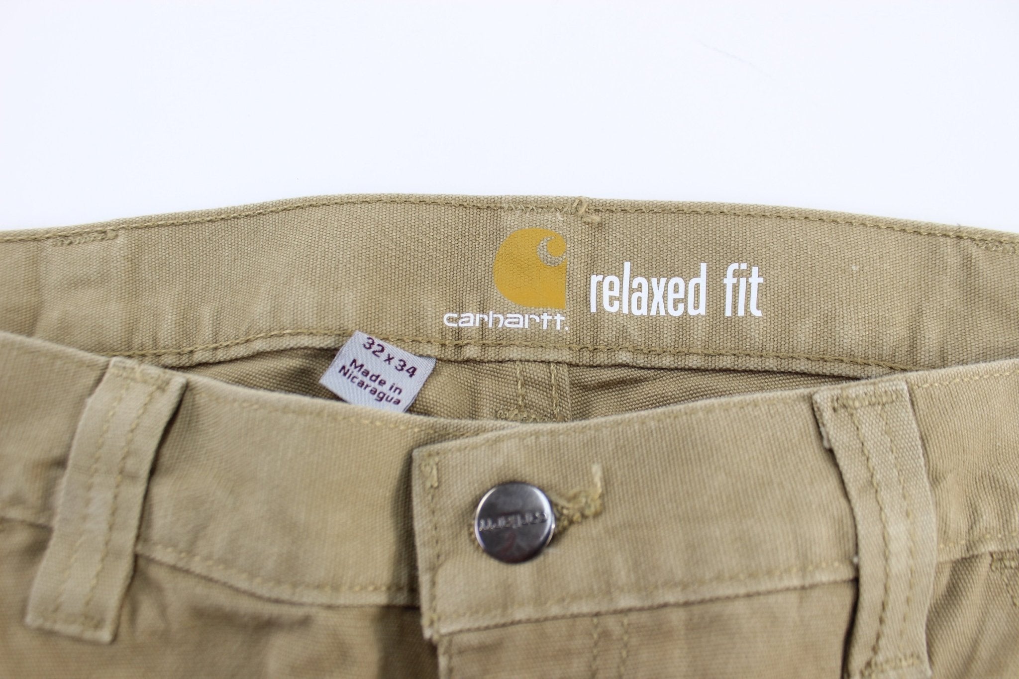 Carhartt Logo Light Tan Carpenter Pants - ThriftedThreads.com