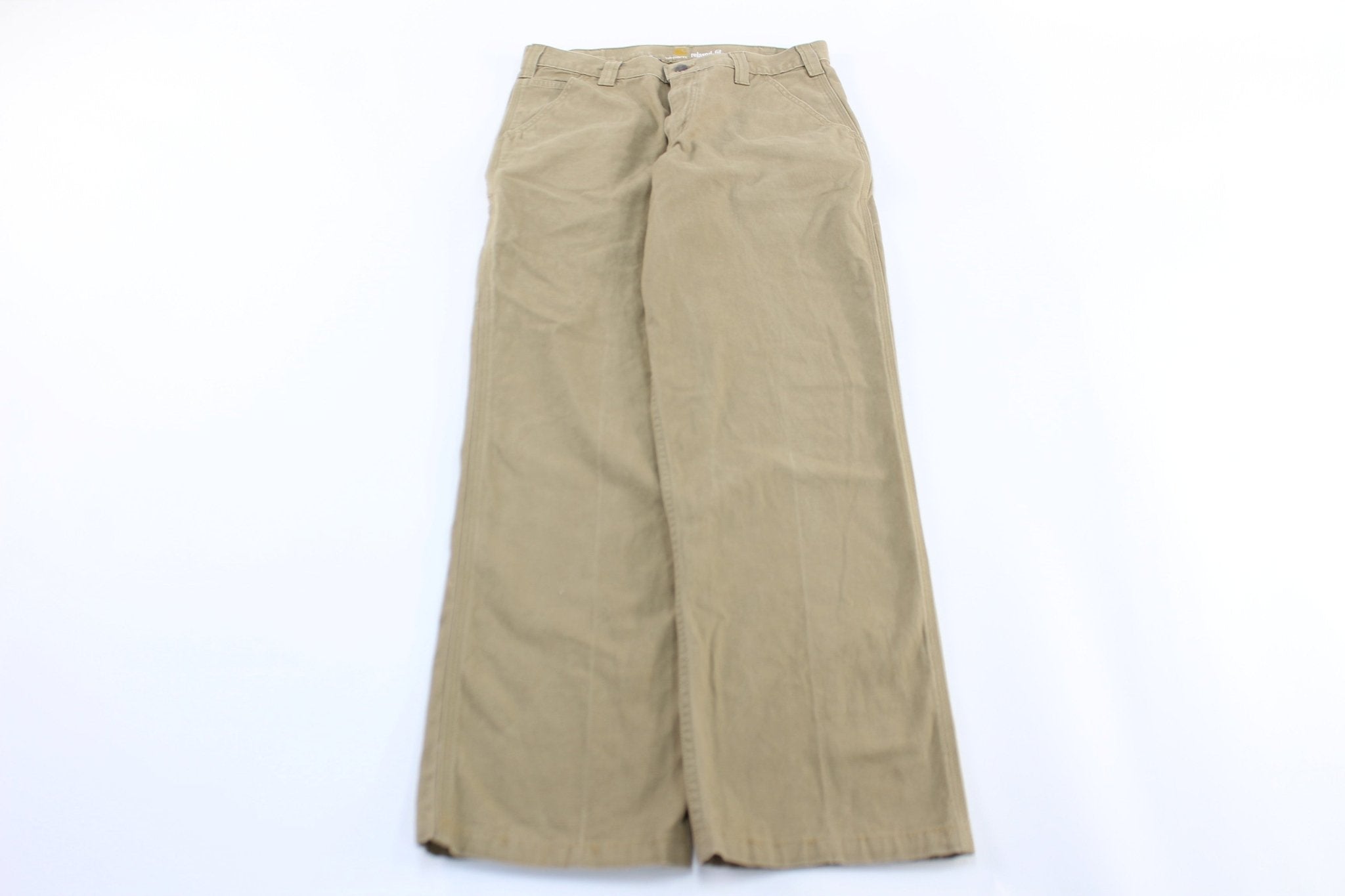 Carhartt Logo Light Tan Carpenter Pants - ThriftedThreads.com