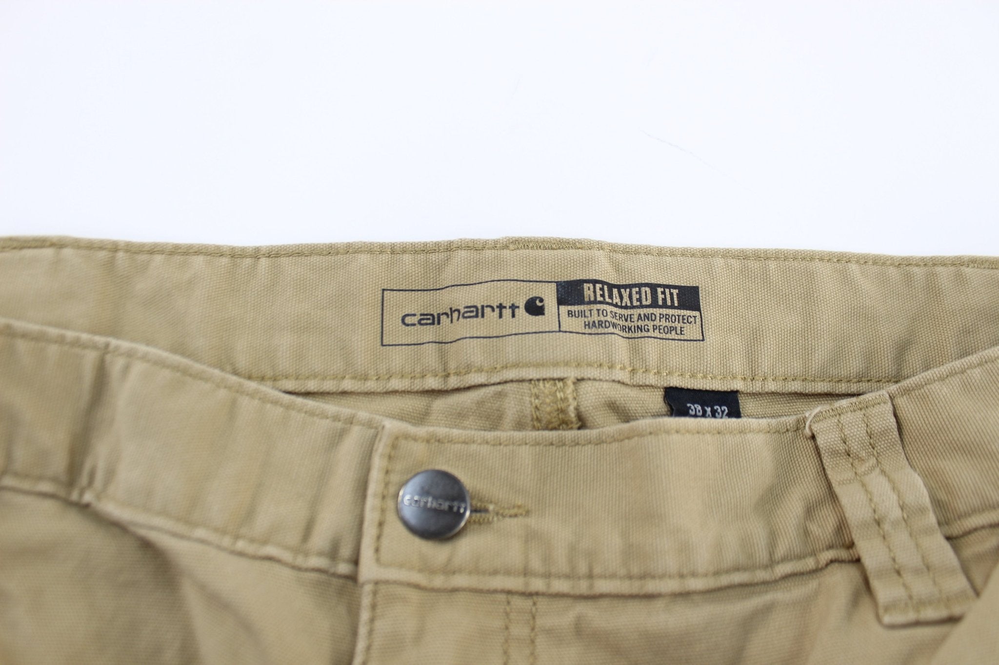 Carhartt Logo Light Tan Carpenter Pants - ThriftedThreads.com