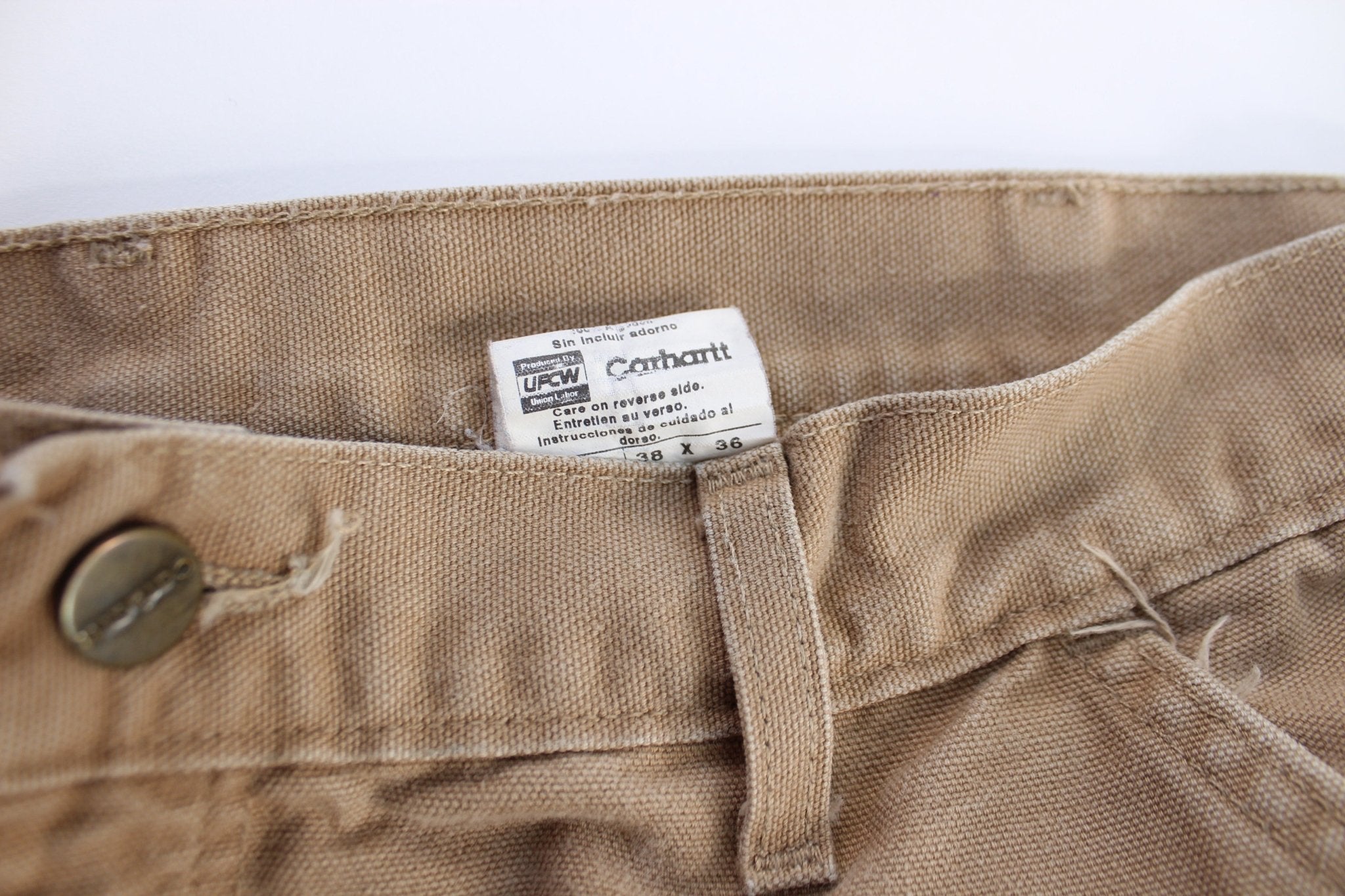Carhartt Logo Patch Beige Carpenter Pants - ThriftedThreads.com
