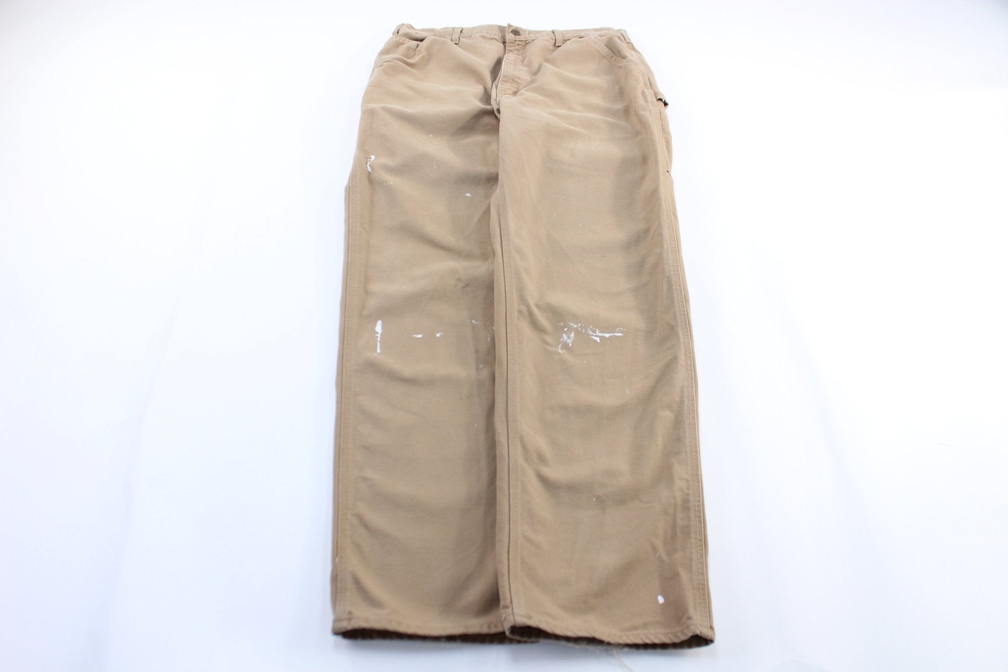 Carhartt Logo Patch Beige Carpenter Pants - ThriftedThreads.com