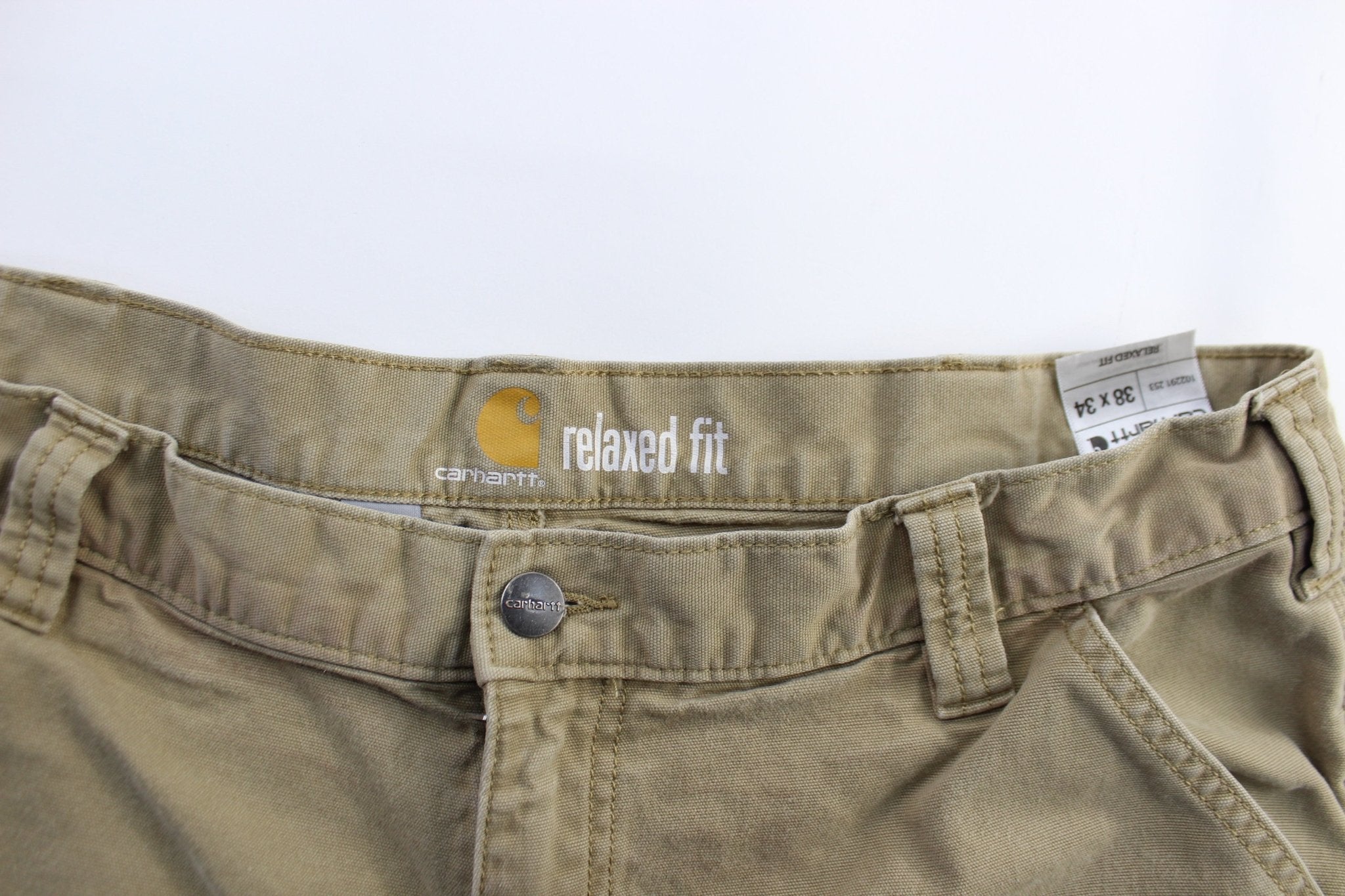 Carhartt Logo Patch Beige Carpenter Pants - ThriftedThreads.com