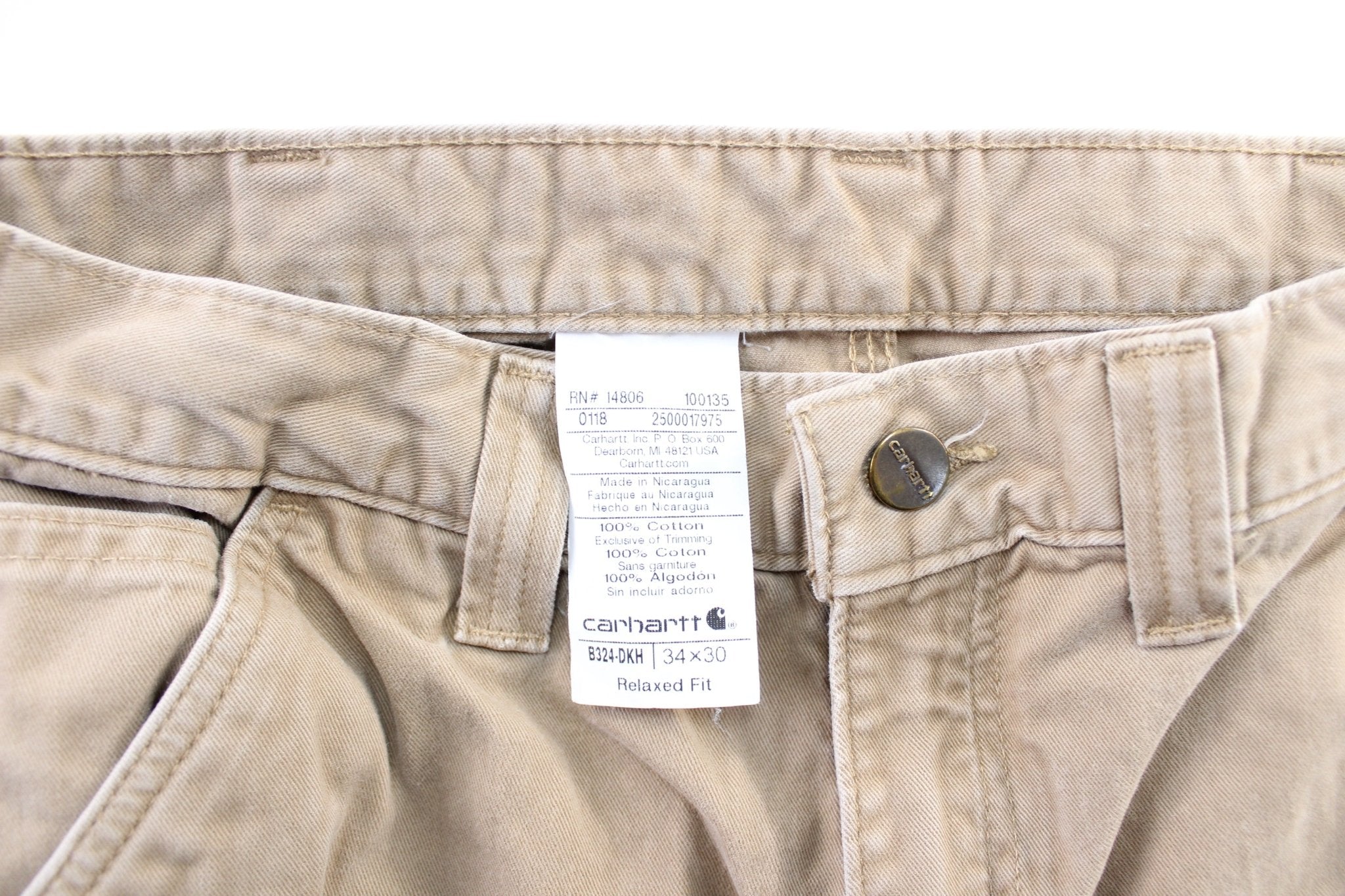 Carhartt Logo Patch Beige Carpenter Pants - ThriftedThreads.com
