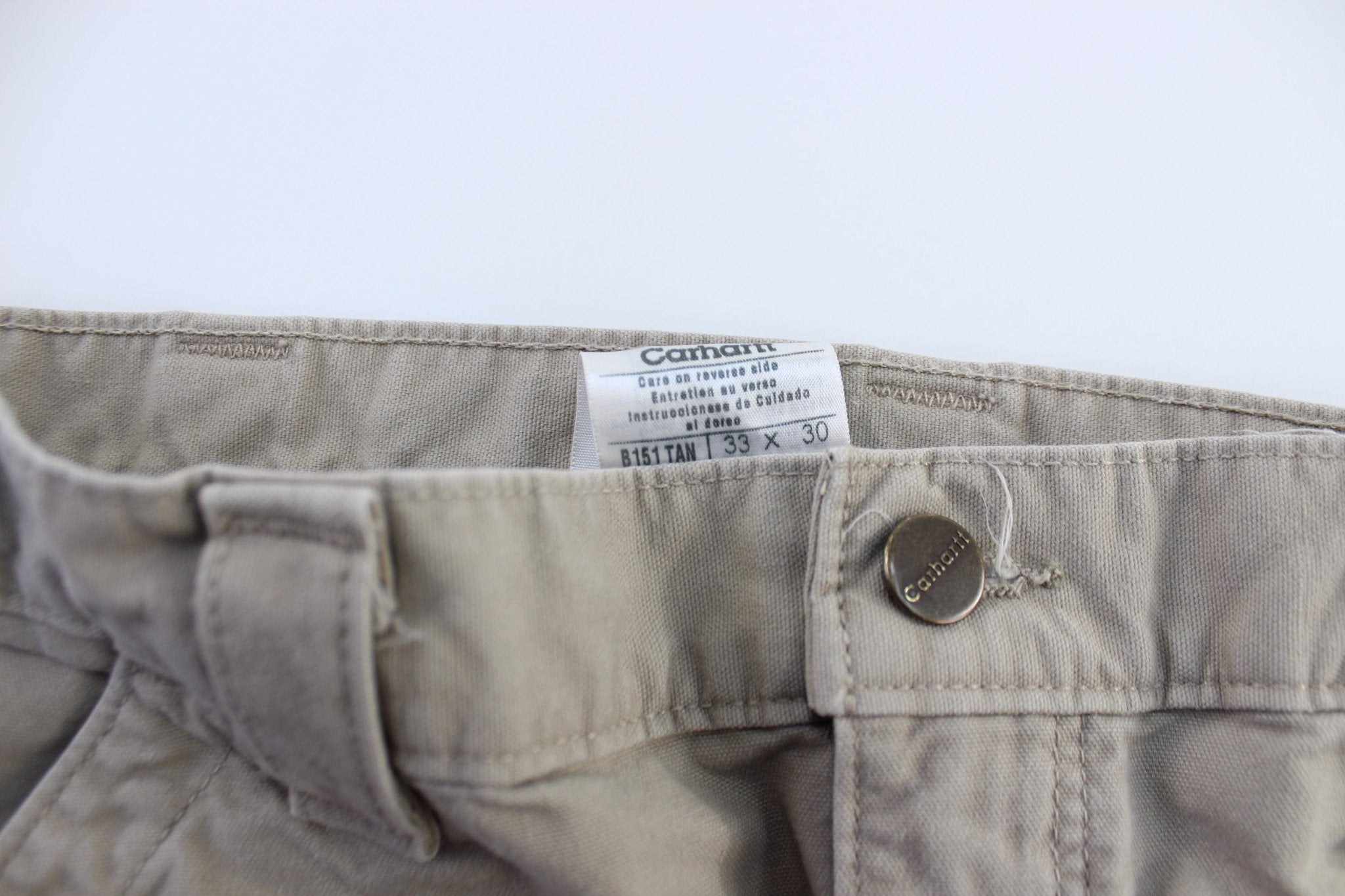 Carhartt Logo Patch Beige Carpenter Pants - ThriftedThreads.com