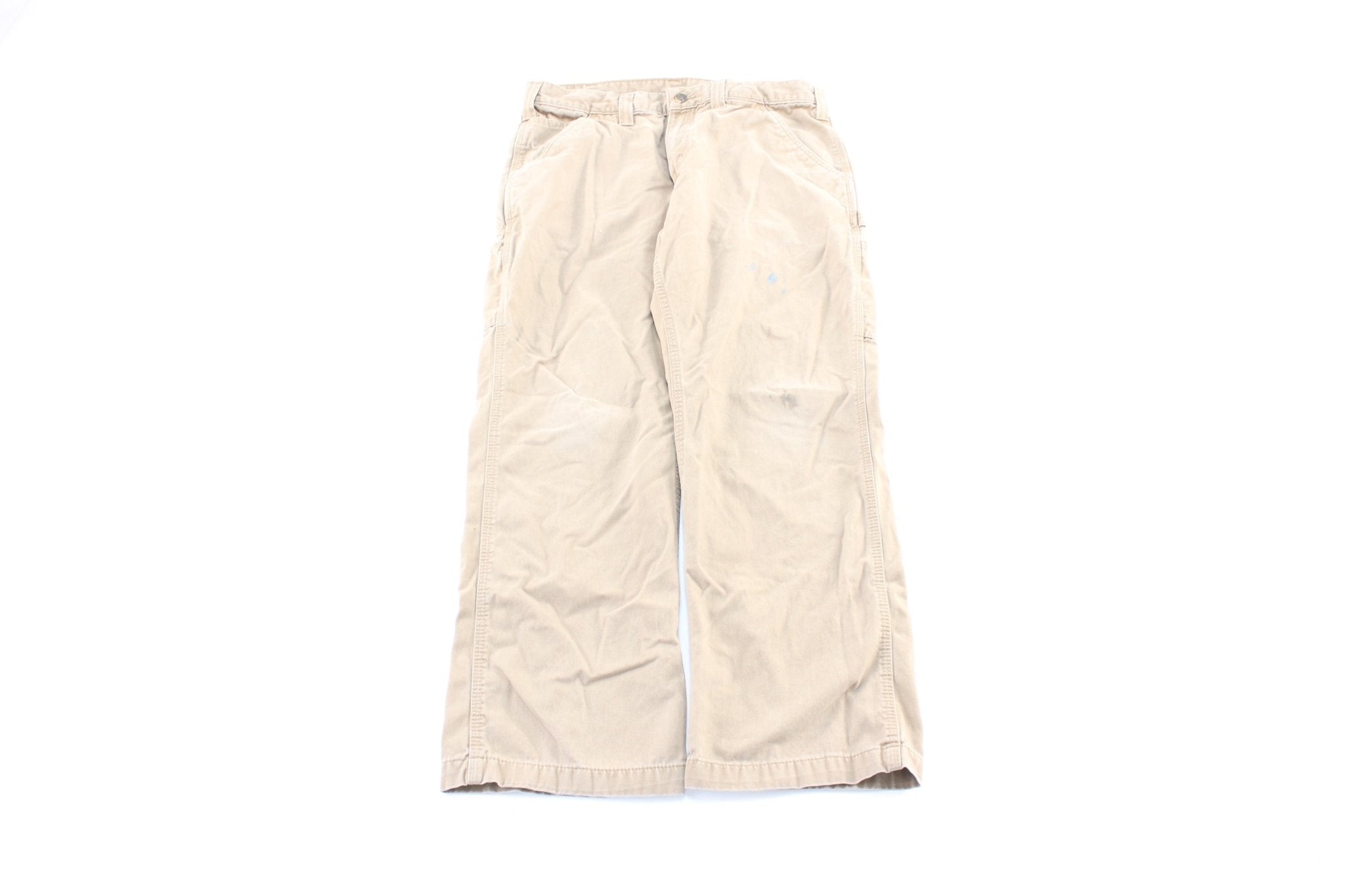Carhartt Logo Patch Beige Carpenter Pants - ThriftedThreads.com