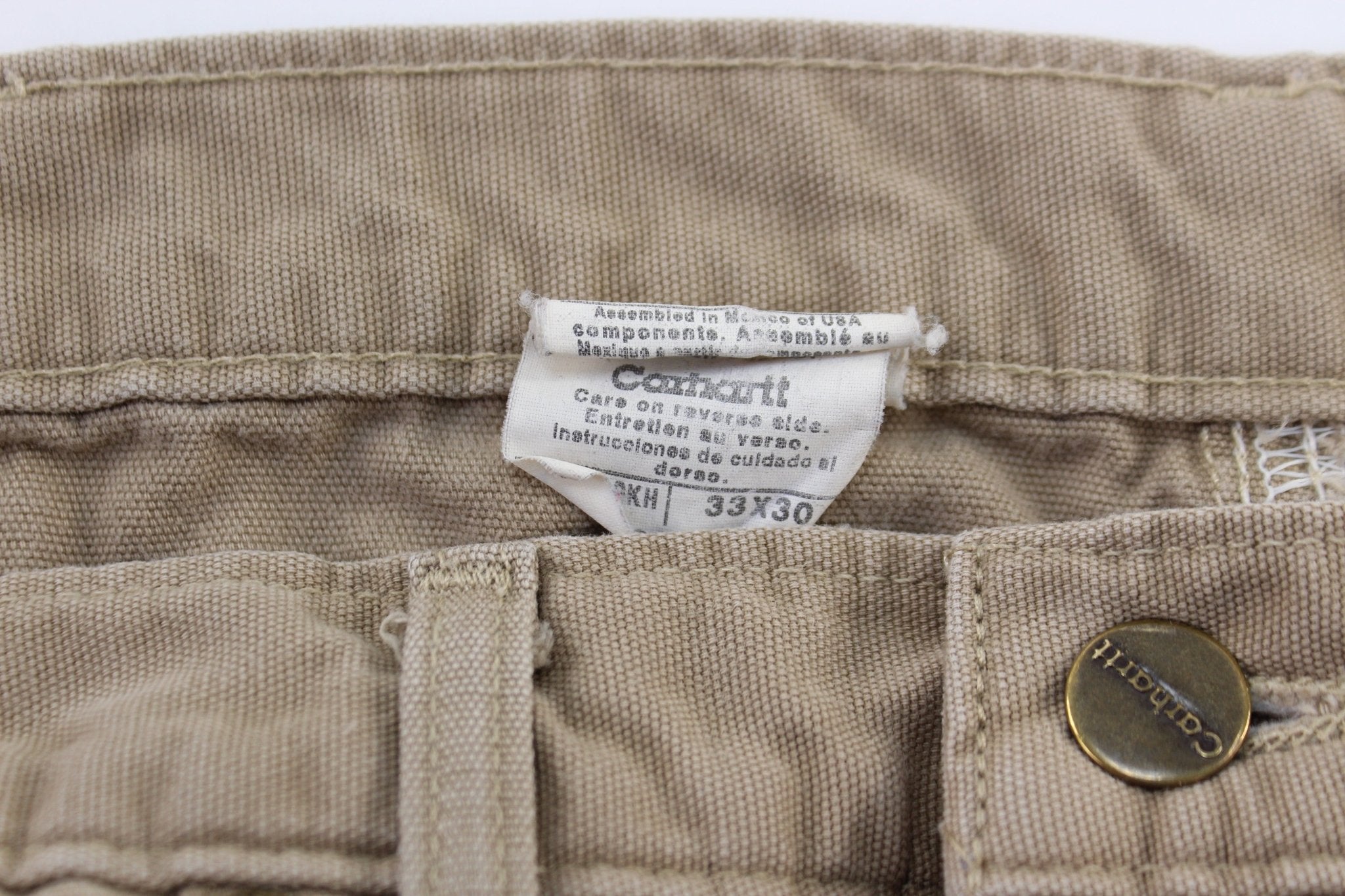 Carhartt Logo Patch Beige Carpenter Pants - ThriftedThreads.com