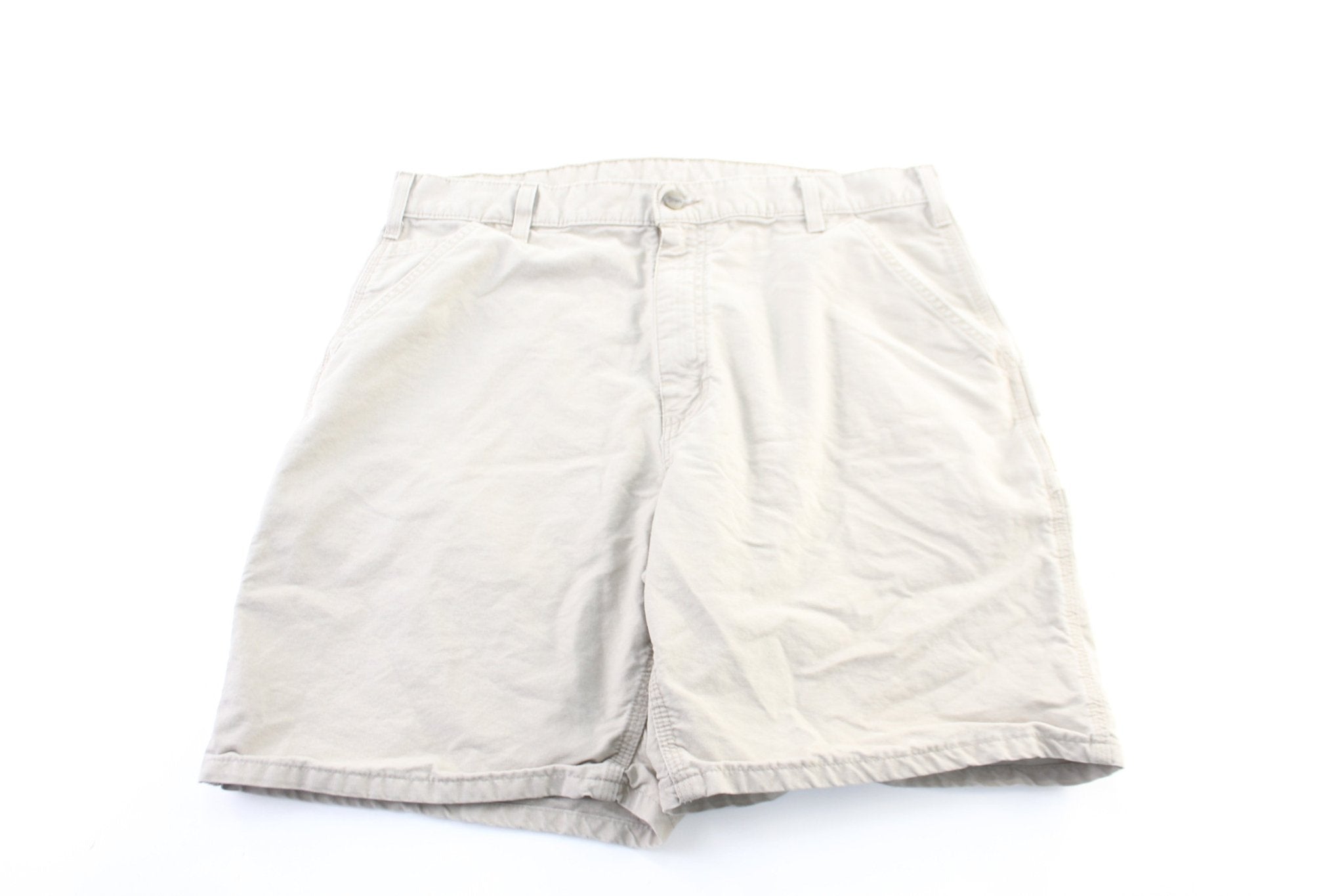 Carhartt Logo Patch Beige Carpenter Shorts - ThriftedThreads.com