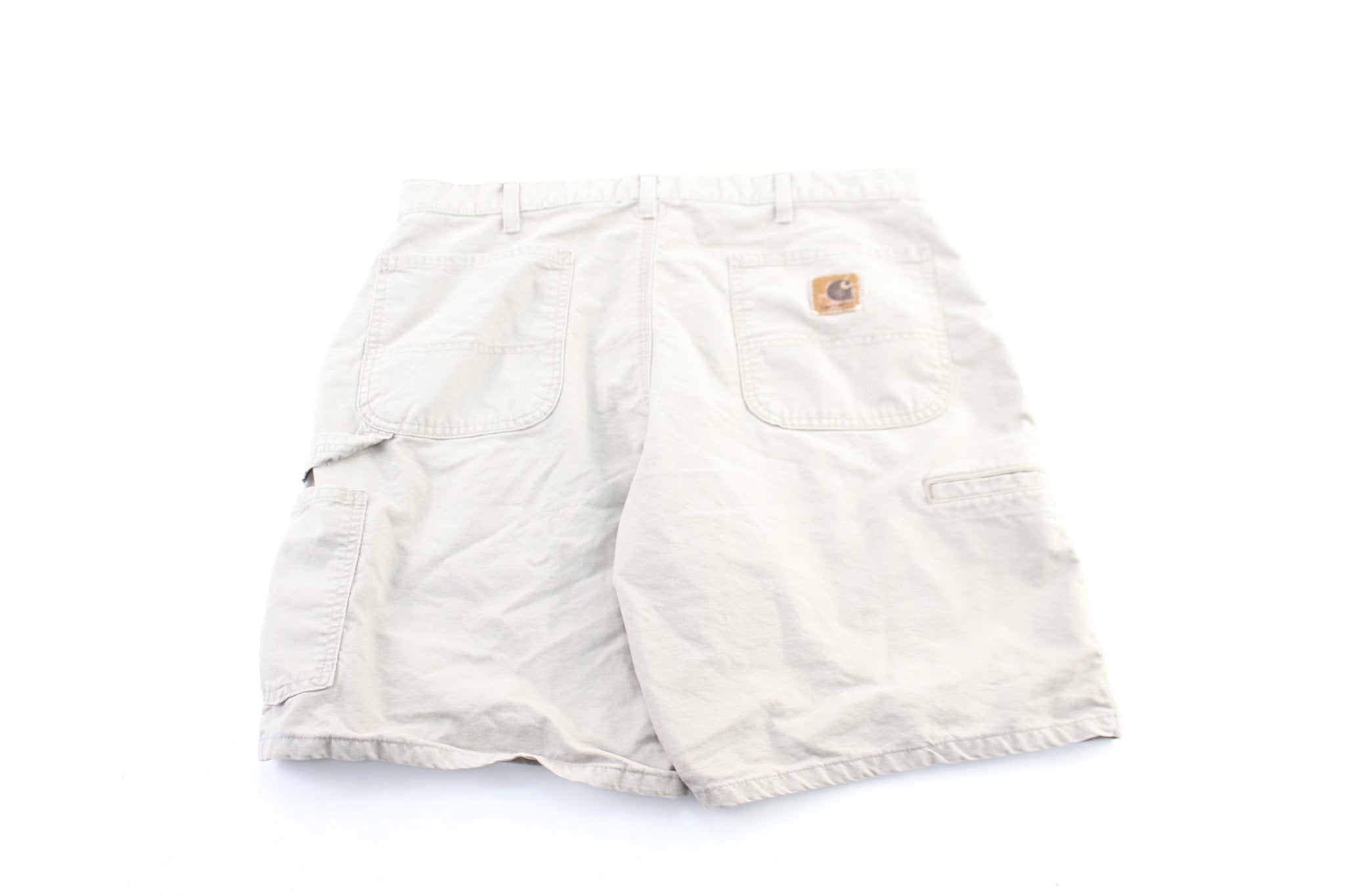 Carhartt Logo Patch Beige Carpenter Shorts - ThriftedThreads.com