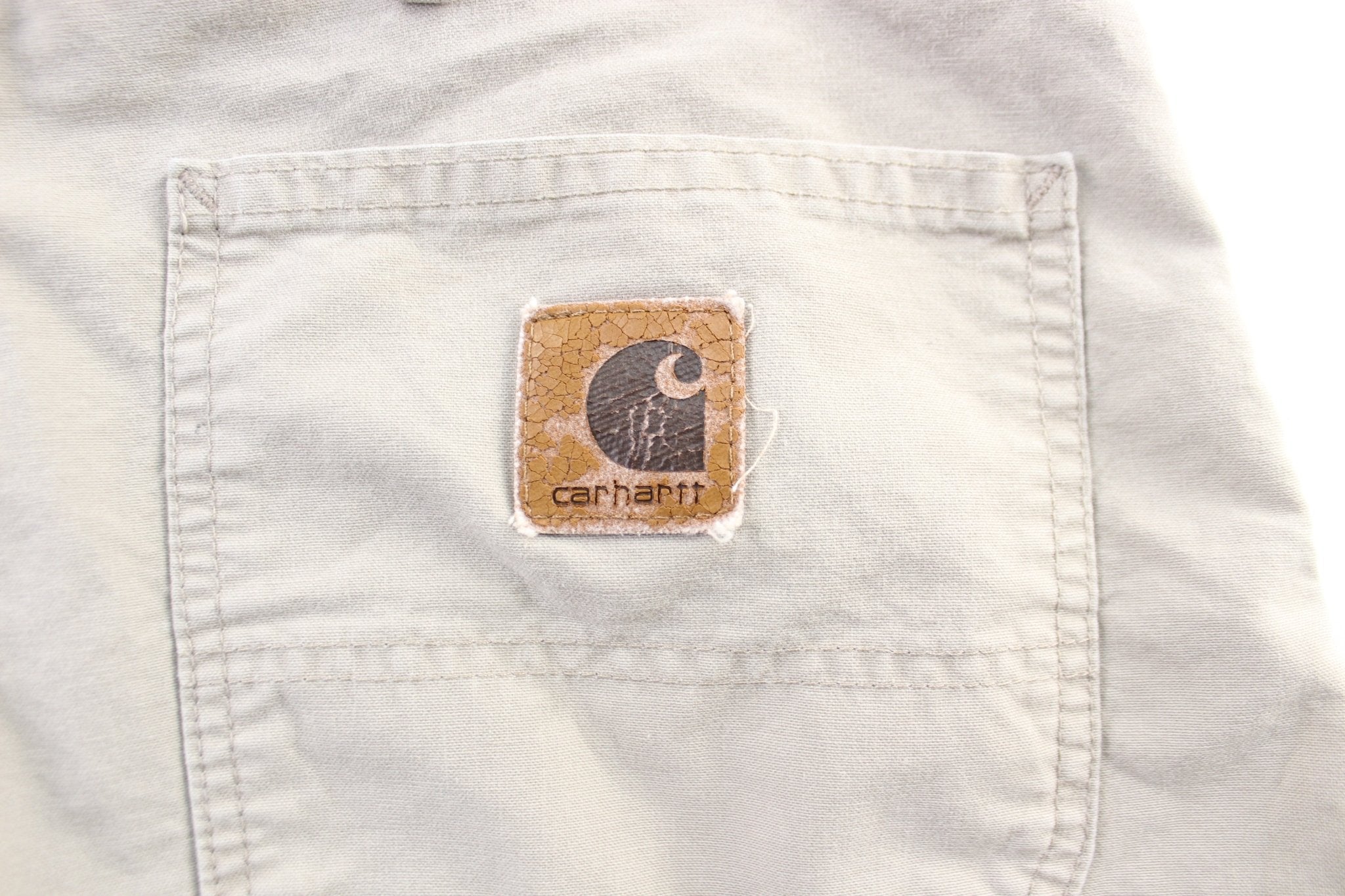 Carhartt Logo Patch Beige Carpenter Shorts - ThriftedThreads.com