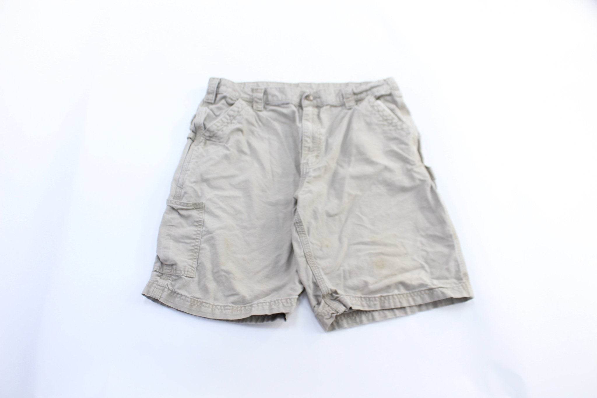 Carhartt Logo Patch Beige Shorts - ThriftedThreads.com