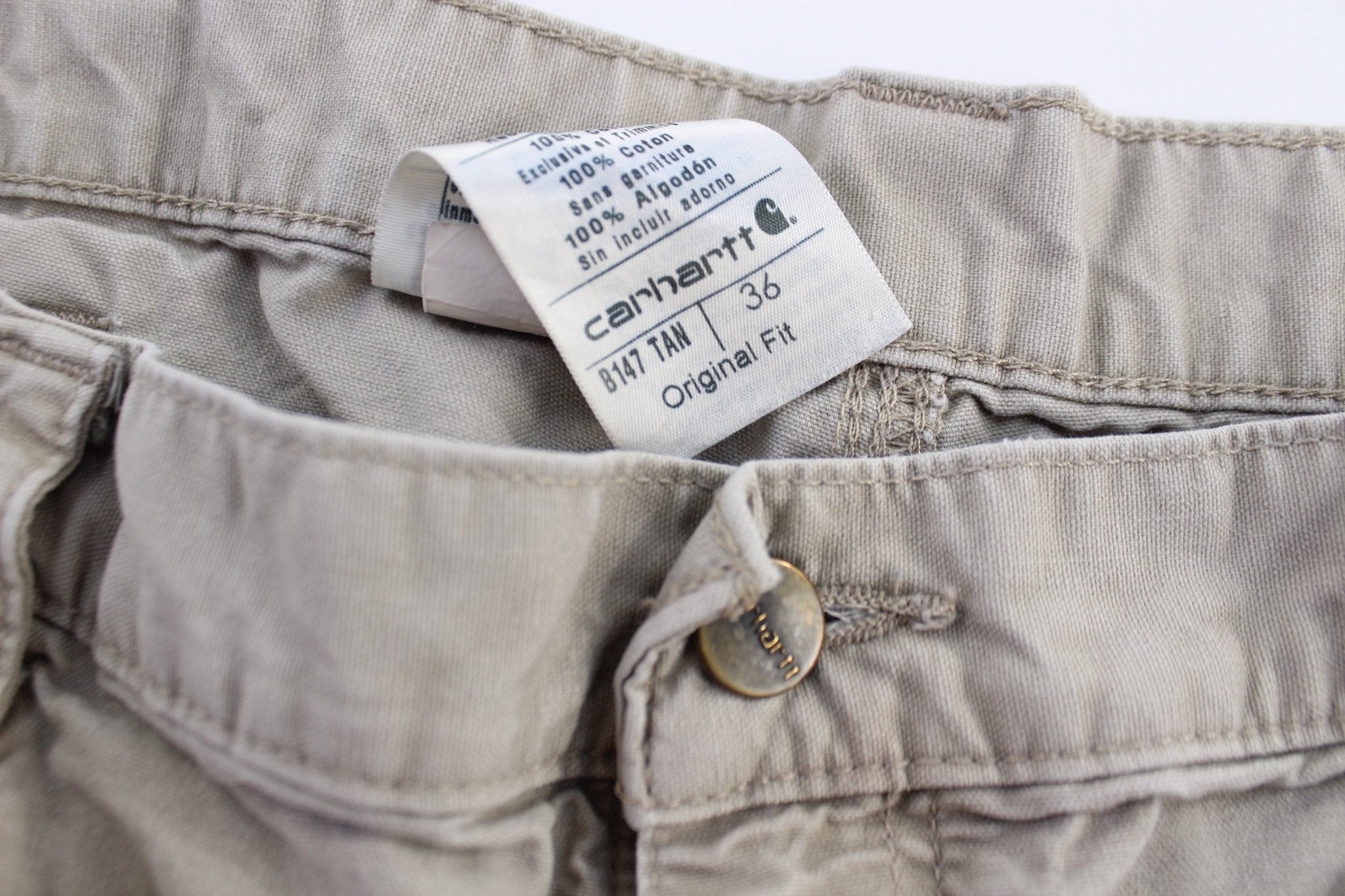 Carhartt Logo Patch Beige Shorts - ThriftedThreads.com