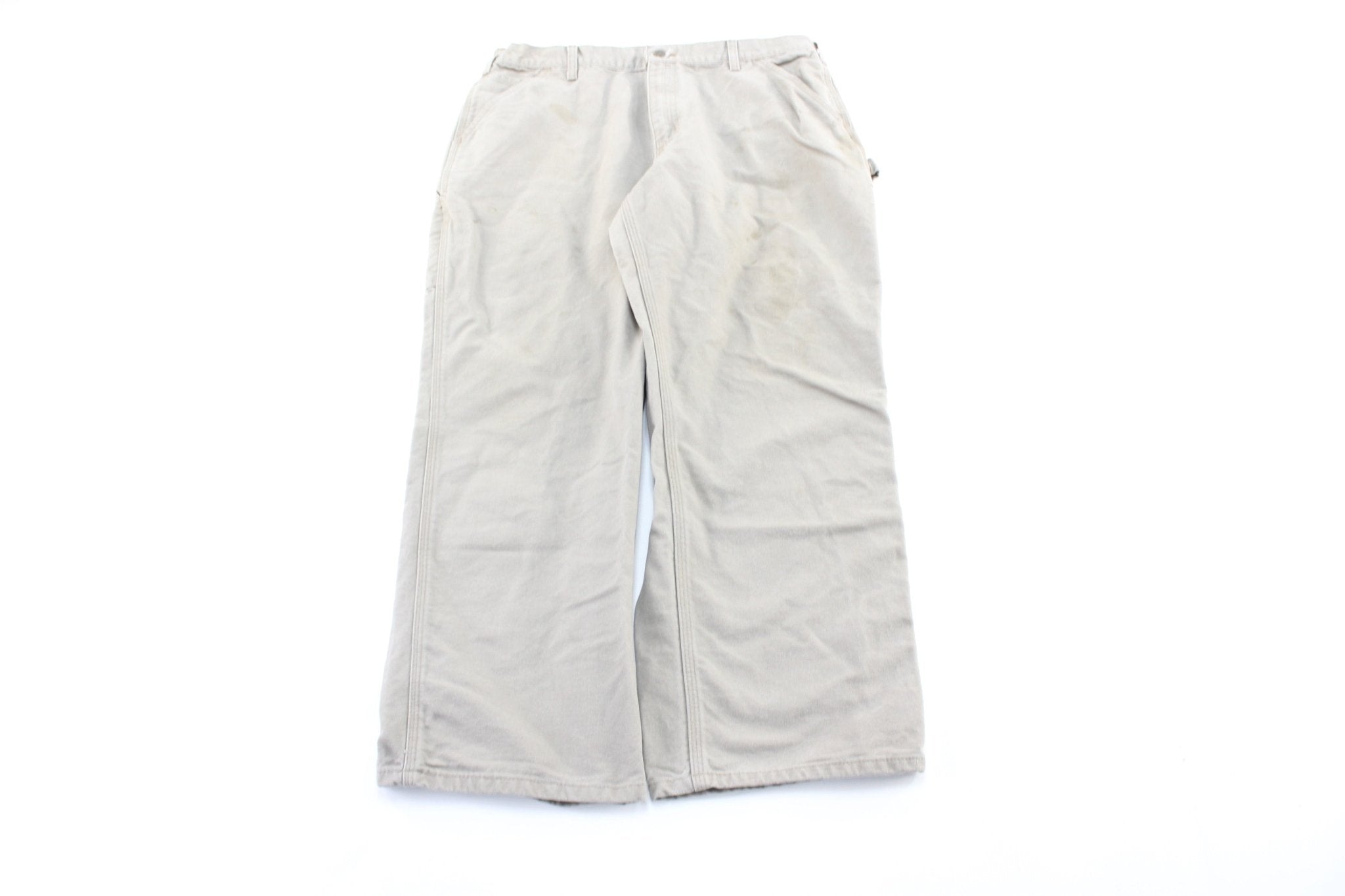 Carhartt Logo Patch Beige Workwear Pants - ThriftedThreads.com