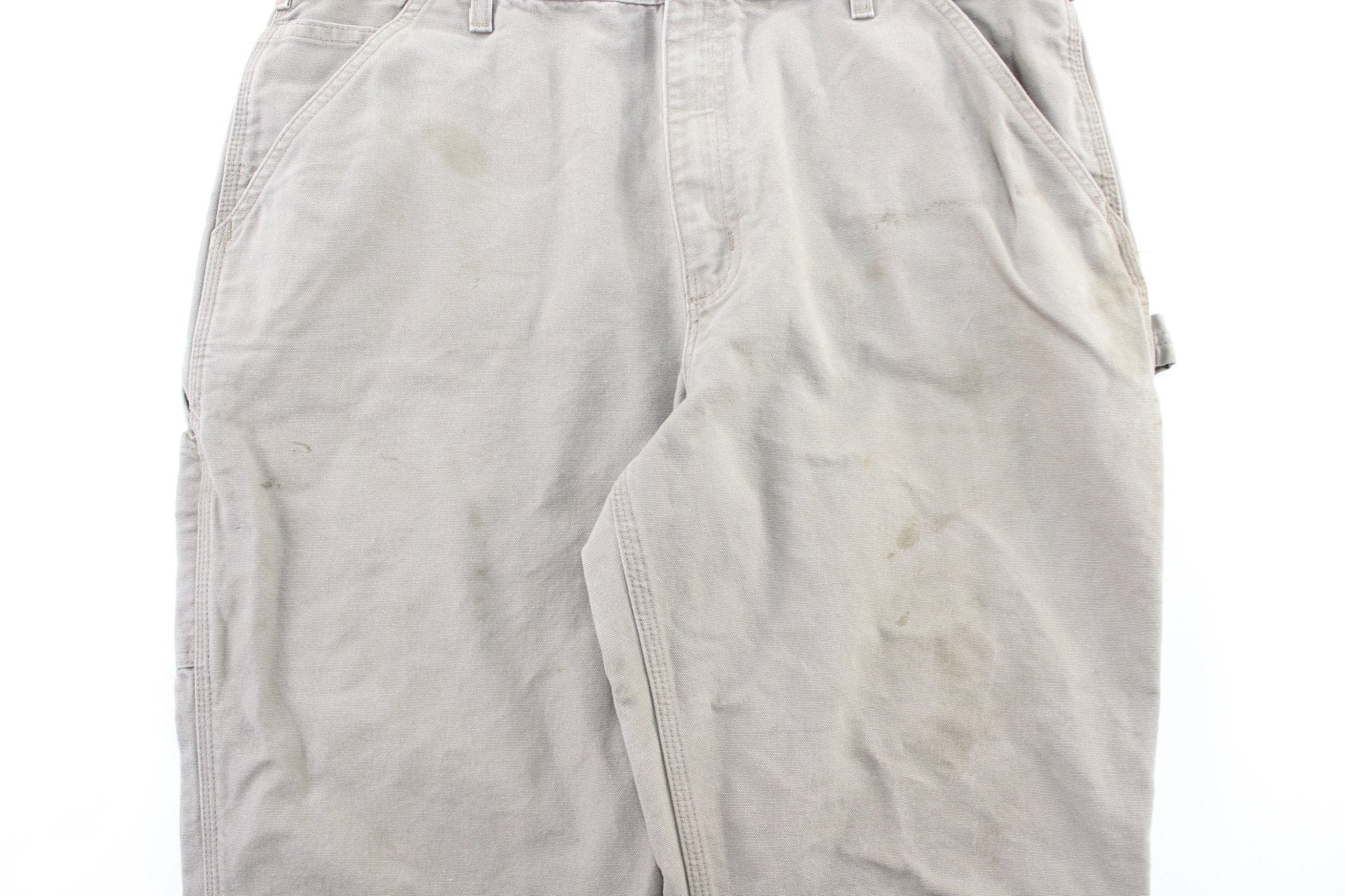Carhartt Logo Patch Beige Workwear Pants - ThriftedThreads.com