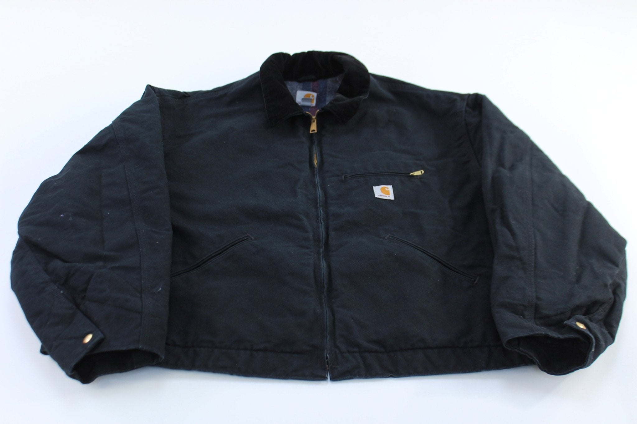 Carhartt Logo Patch Black Blanket Lined Detroit Jacket - ThriftedThreads.com