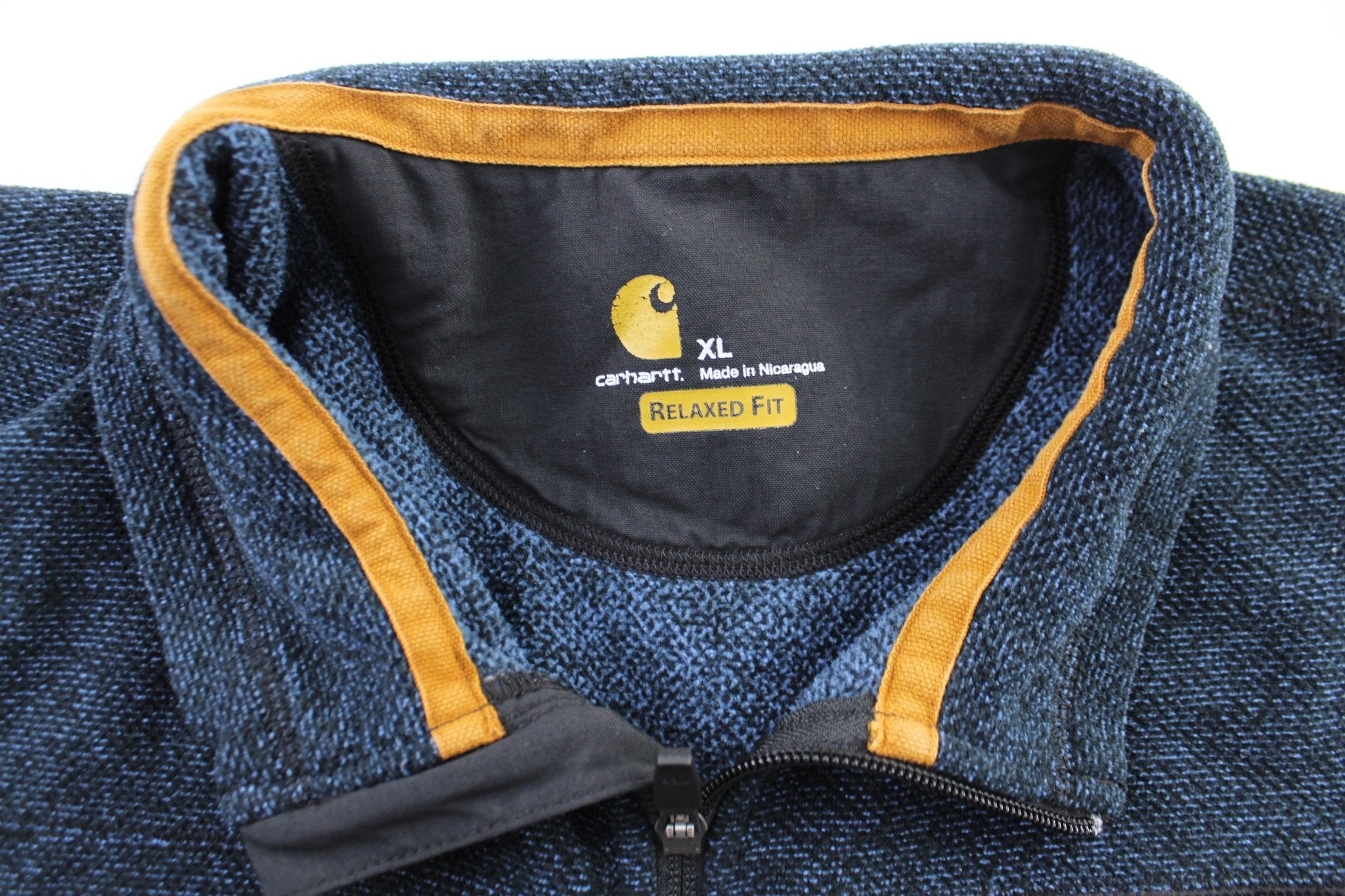 Carhartt Logo Patch Black & Blue Zip Up Jacket - ThriftedThreads.com