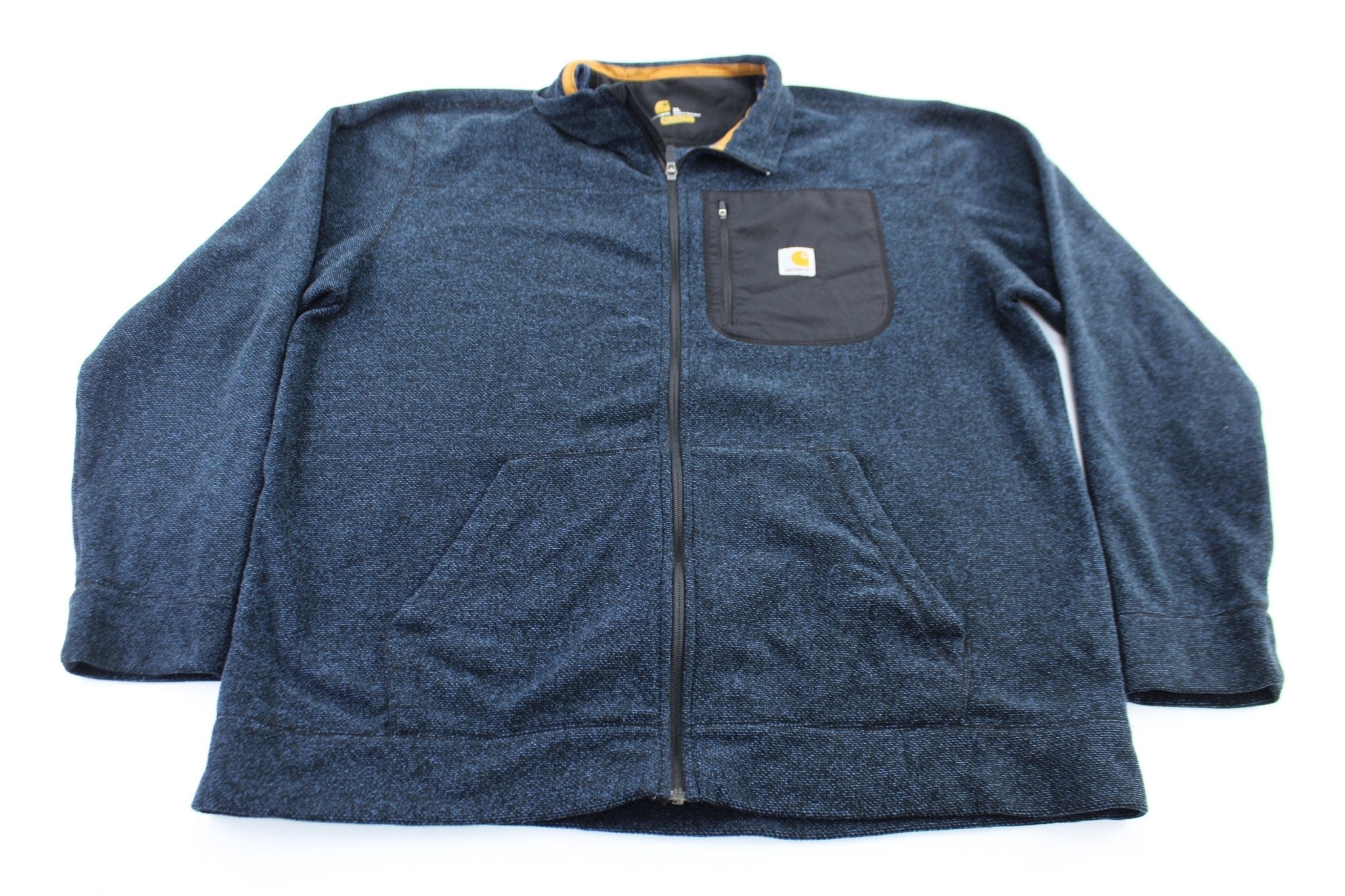 Carhartt Logo Patch Black & Blue Zip Up Jacket - ThriftedThreads.com