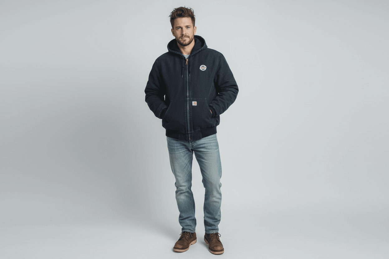 Carhartt Logo Patch Black Full Zip Hooded Jacket - Jacket - Thrifted Threads