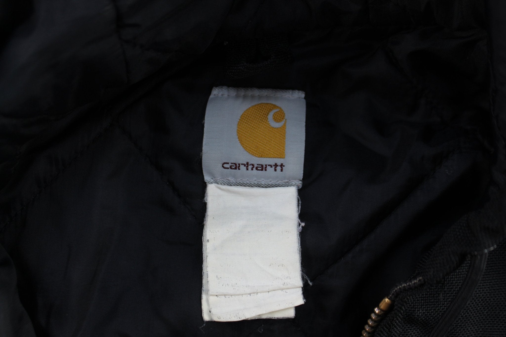 Carhartt Logo Patch Black Hooded Zip Up Jacket - ThriftedThreads.com