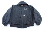 Carhartt Logo Patch Black Hooded Zip Up Jacket - ThriftedThreads.com