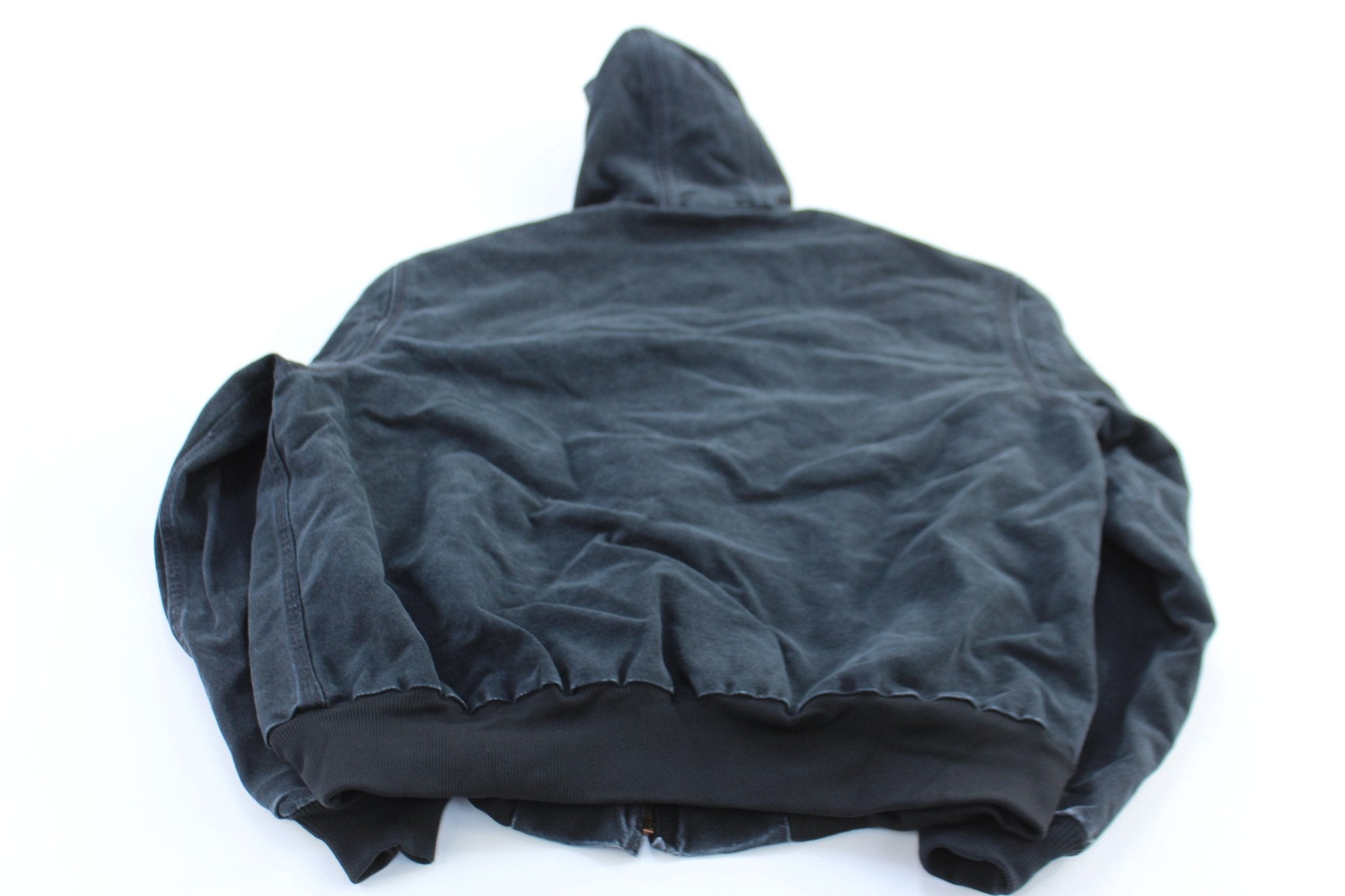Carhartt Logo Patch Black Hooded Zip Up Jacket - ThriftedThreads.com