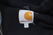 Carhartt Logo Patch Black Hooded Zip Up Jacket - ThriftedThreads.com