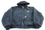 Carhartt Logo Patch Black Hooded Zip Up Jacket - ThriftedThreads.com