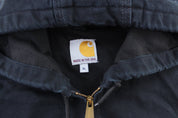 Carhartt Logo Patch Black Hooded Zip Up Jacket - ThriftedThreads.com