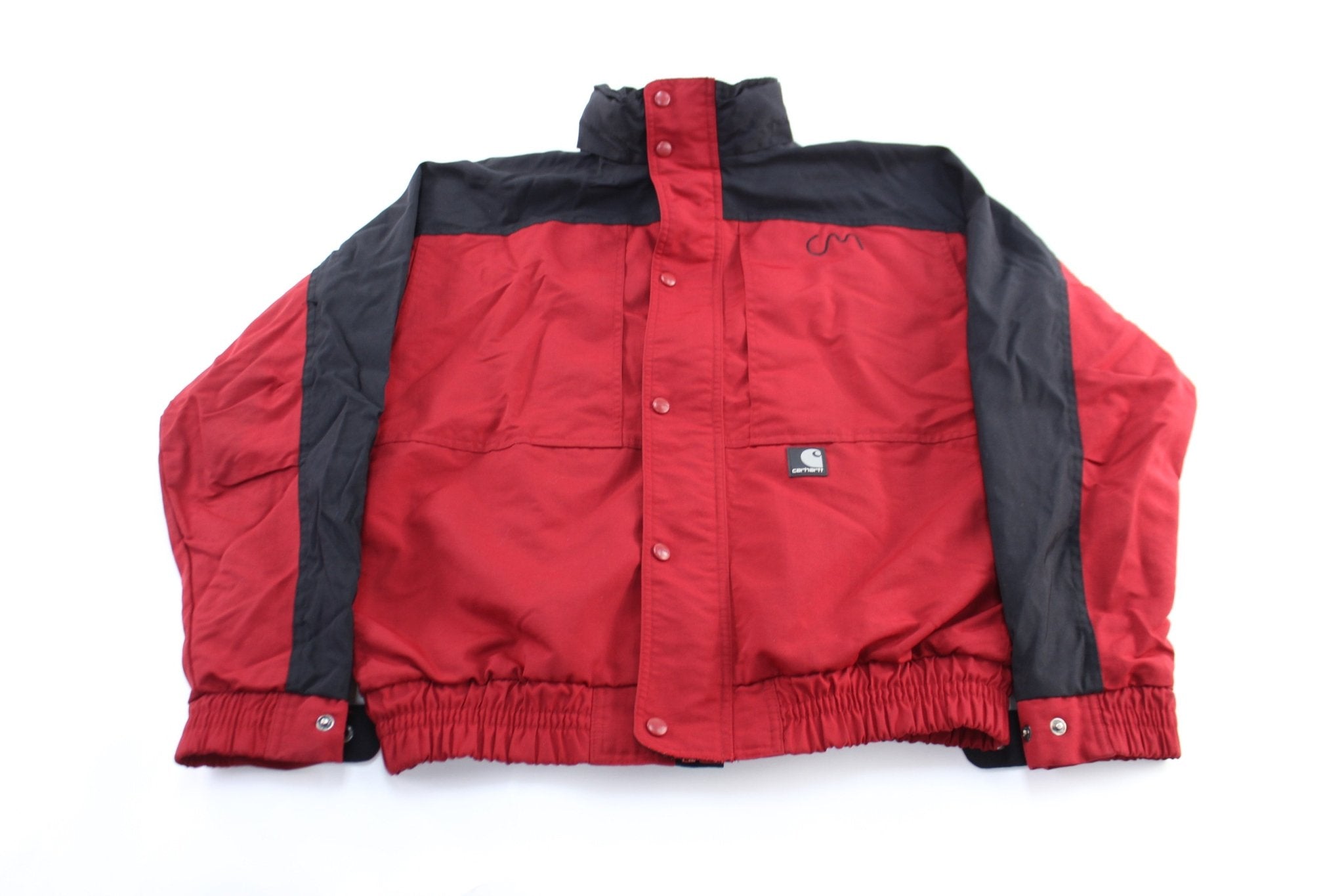 Carhartt Logo Patch Black & Red Zip Up Jacket - ThriftedThreads.com