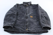 Carhartt Logo Patch Black Sherpa Lined Zip Up Jacket - ThriftedThreads.com