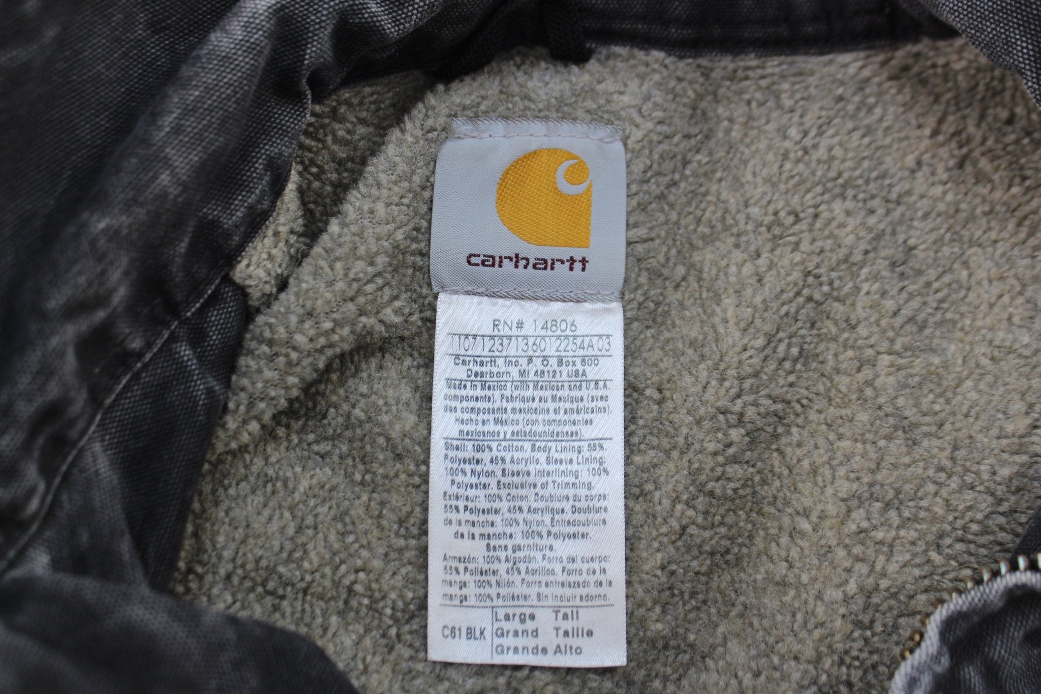 Carhartt Logo Patch Black Sherpa Lined Zip Up Jacket - ThriftedThreads.com