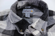 Carhartt Logo Patch Black & White Plaid LS Button Down Shirt - ThriftedThreads.com