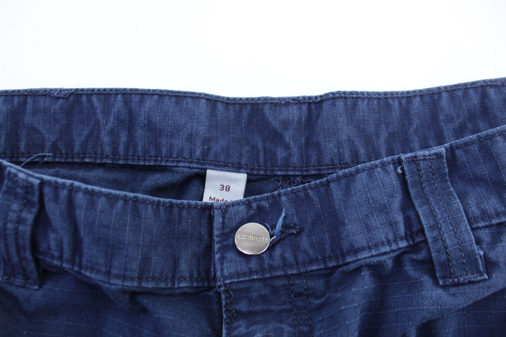 Carhartt Logo Patch Blue Cargo Shorts - ThriftedThreads.com