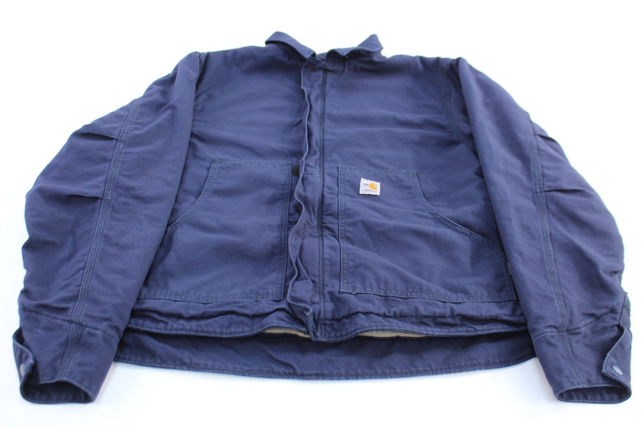 Carhartt Logo Patch Blue Flame Resistant Zip Up Jacket - Jackets - Thrifted Threads