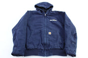Carhartt Logo Patch Blue Full Zip Hooded Jacket - ThriftedThreads.com