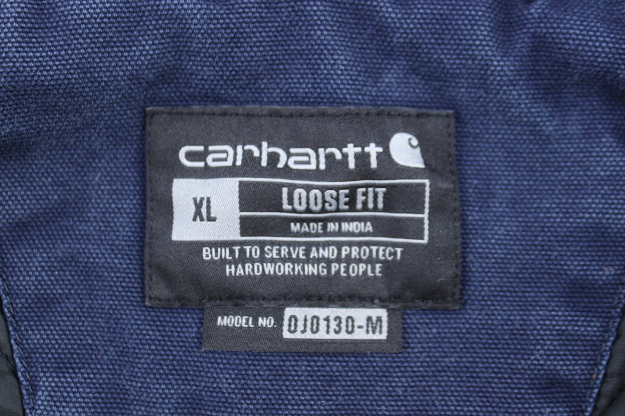 Carhartt Logo Patch Blue Full Zip Hooded Jacket - ThriftedThreads.com