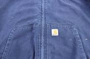 Carhartt Logo Patch Blue Full Zip Hooded Jacket - ThriftedThreads.com