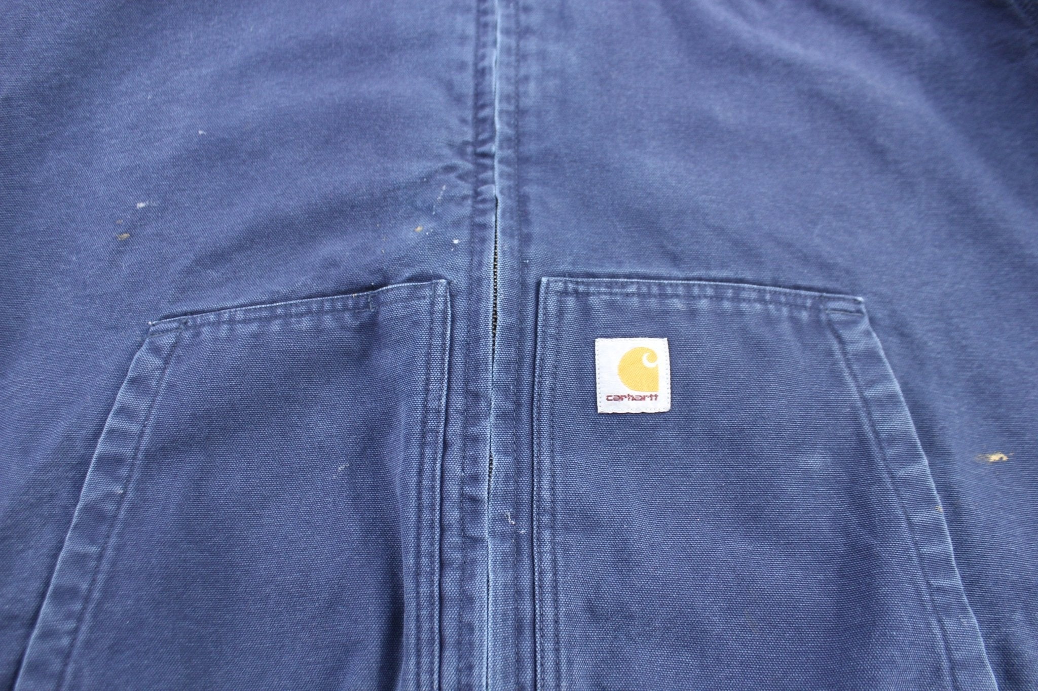 Carhartt Logo Patch Blue Full Zip Hooded Jacket - ThriftedThreads.com