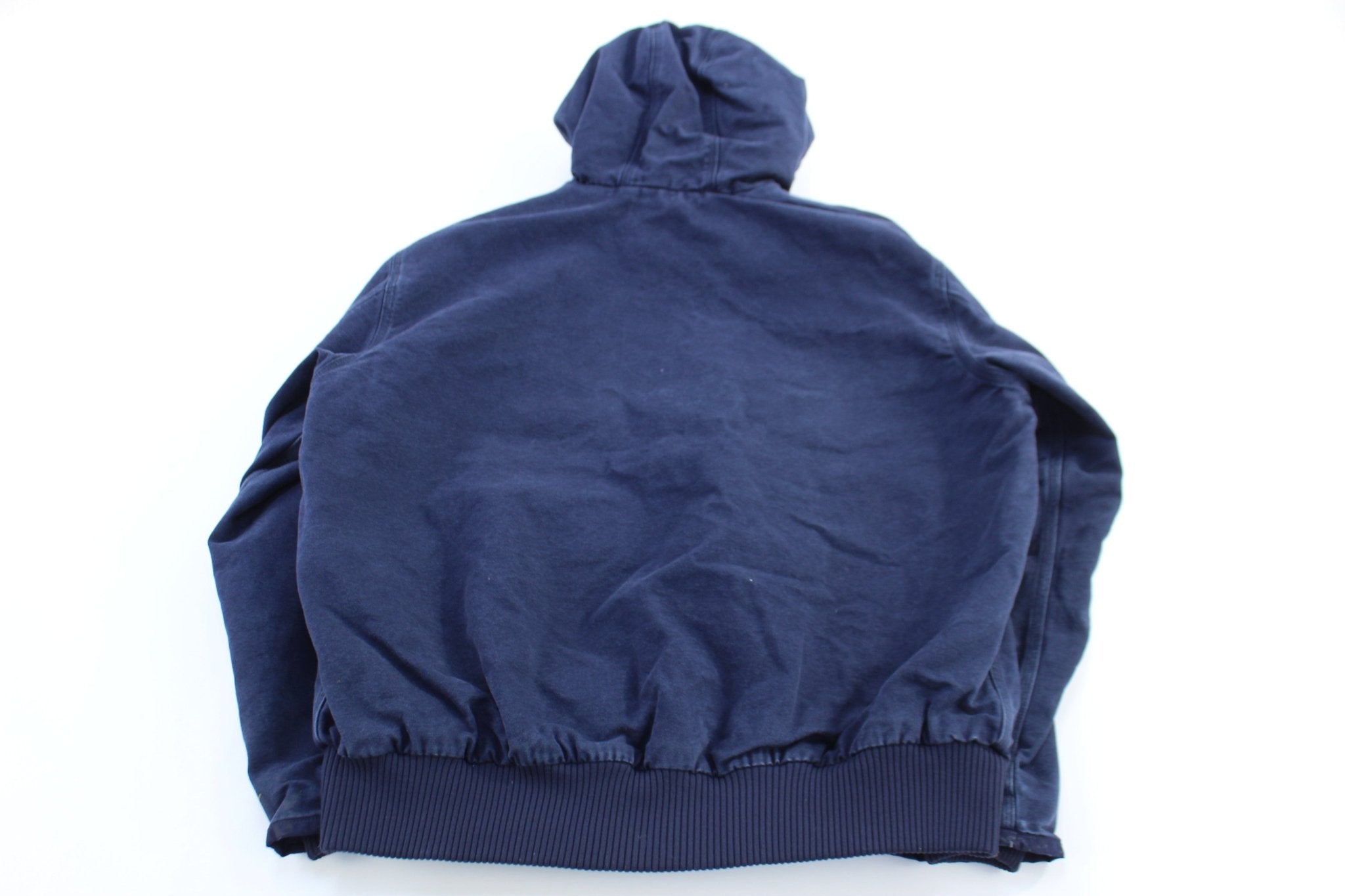 Carhartt Logo Patch Blue Full Zip Hooded Jacket - ThriftedThreads.com