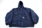 Carhartt Logo Patch Blue Full Zip Hooded Jacket - ThriftedThreads.com