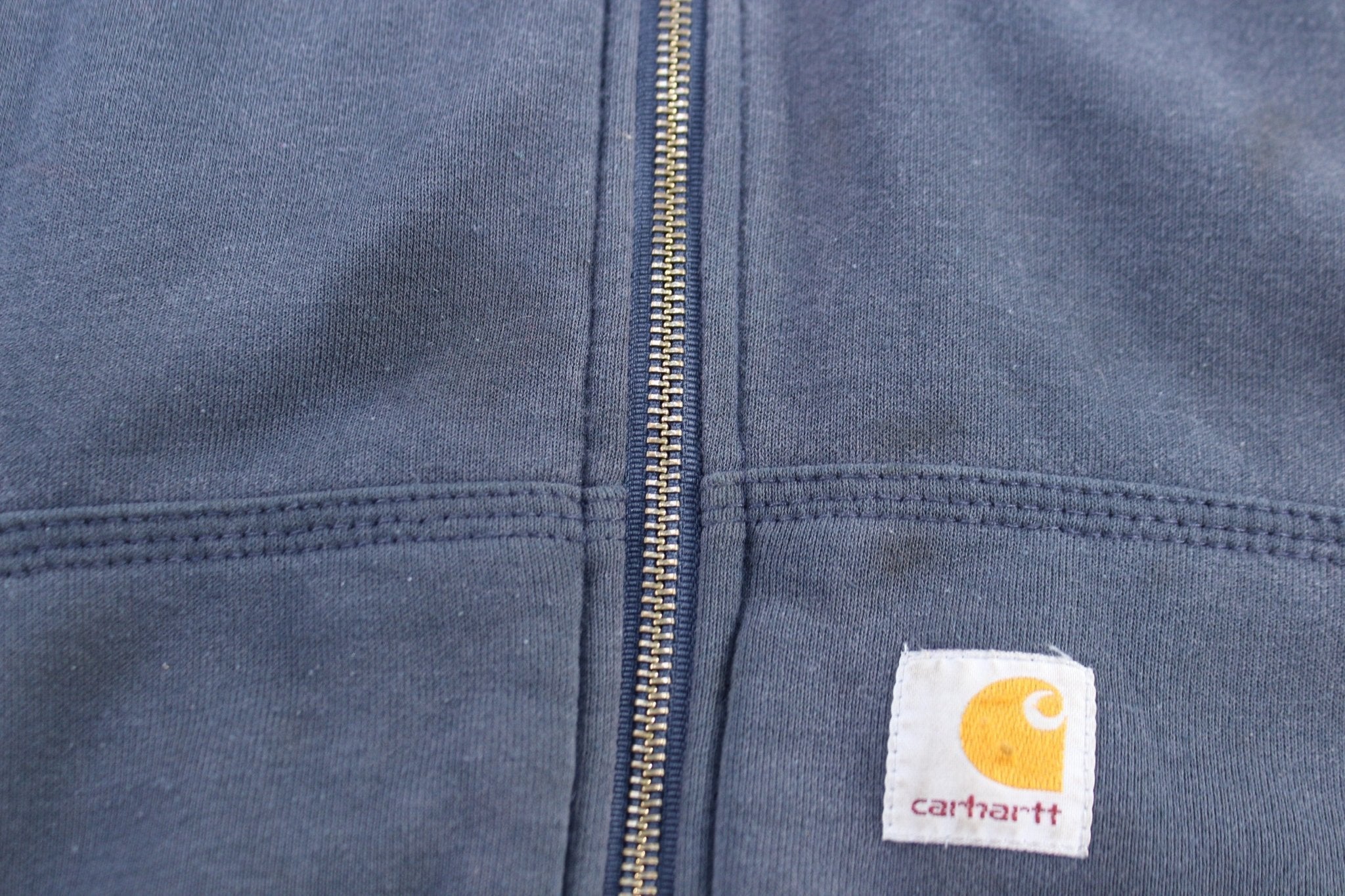 Carhartt Logo Patch Blue Full Zip Hooded Jacket - Jacket - Thrifted Threads