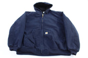 Carhartt Logo Patch Blue Full Zip Hooded Jacket - Jacket - Thrifted Threads