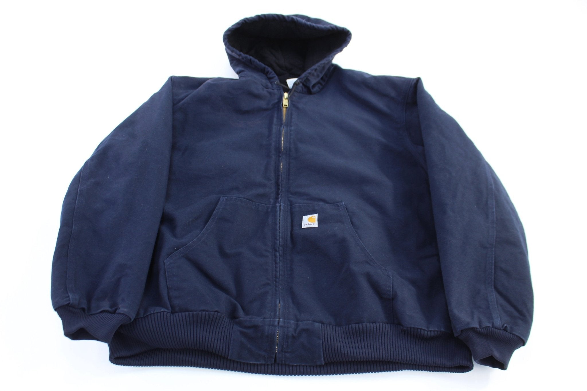 Carhartt Logo Patch Blue Full Zip Hooded Jacket - Jacket - Thrifted Threads