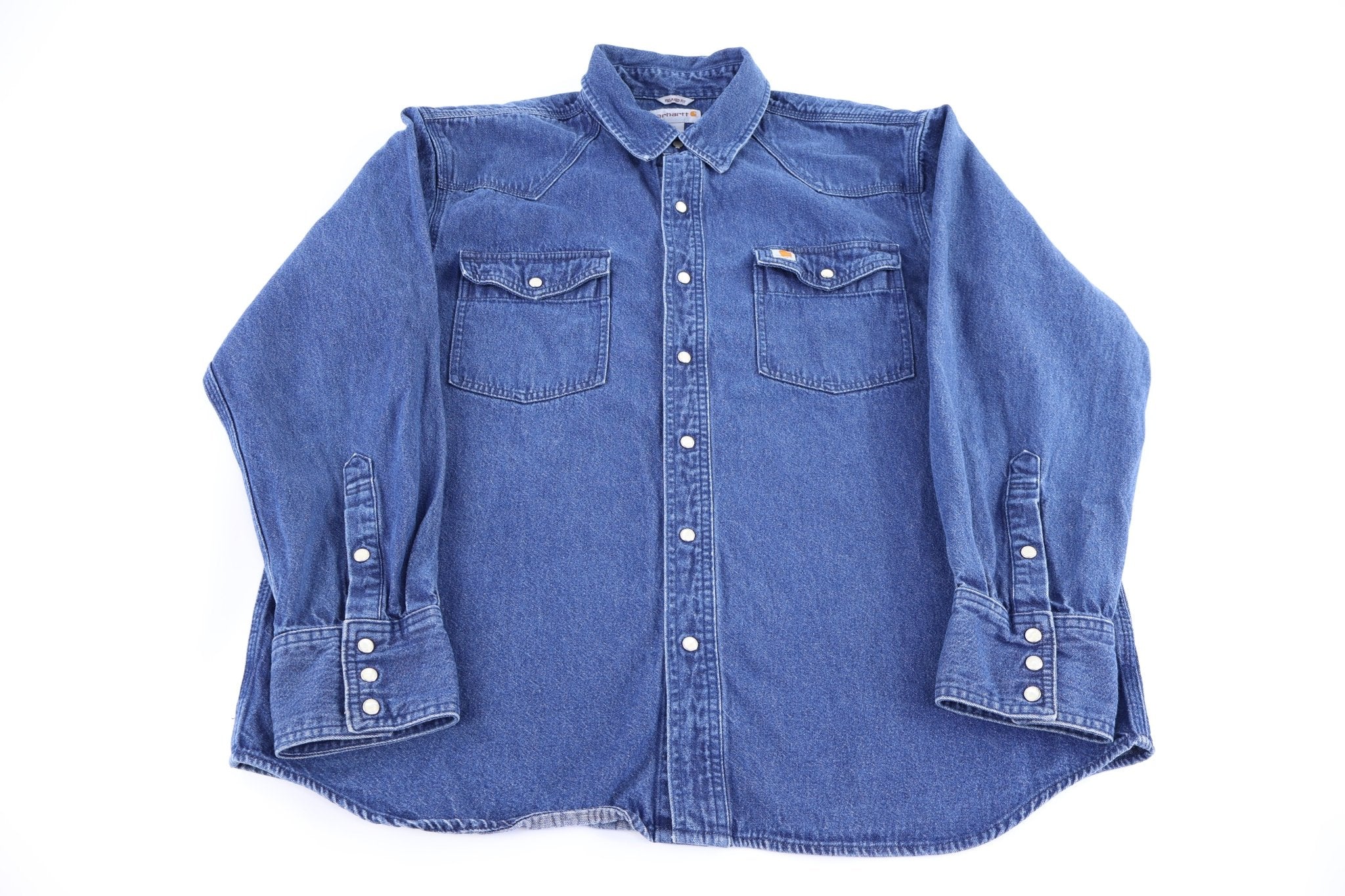 Carhartt Logo Patch Blue LS Button Down - Button Ups/Downs - Thrifted Threads