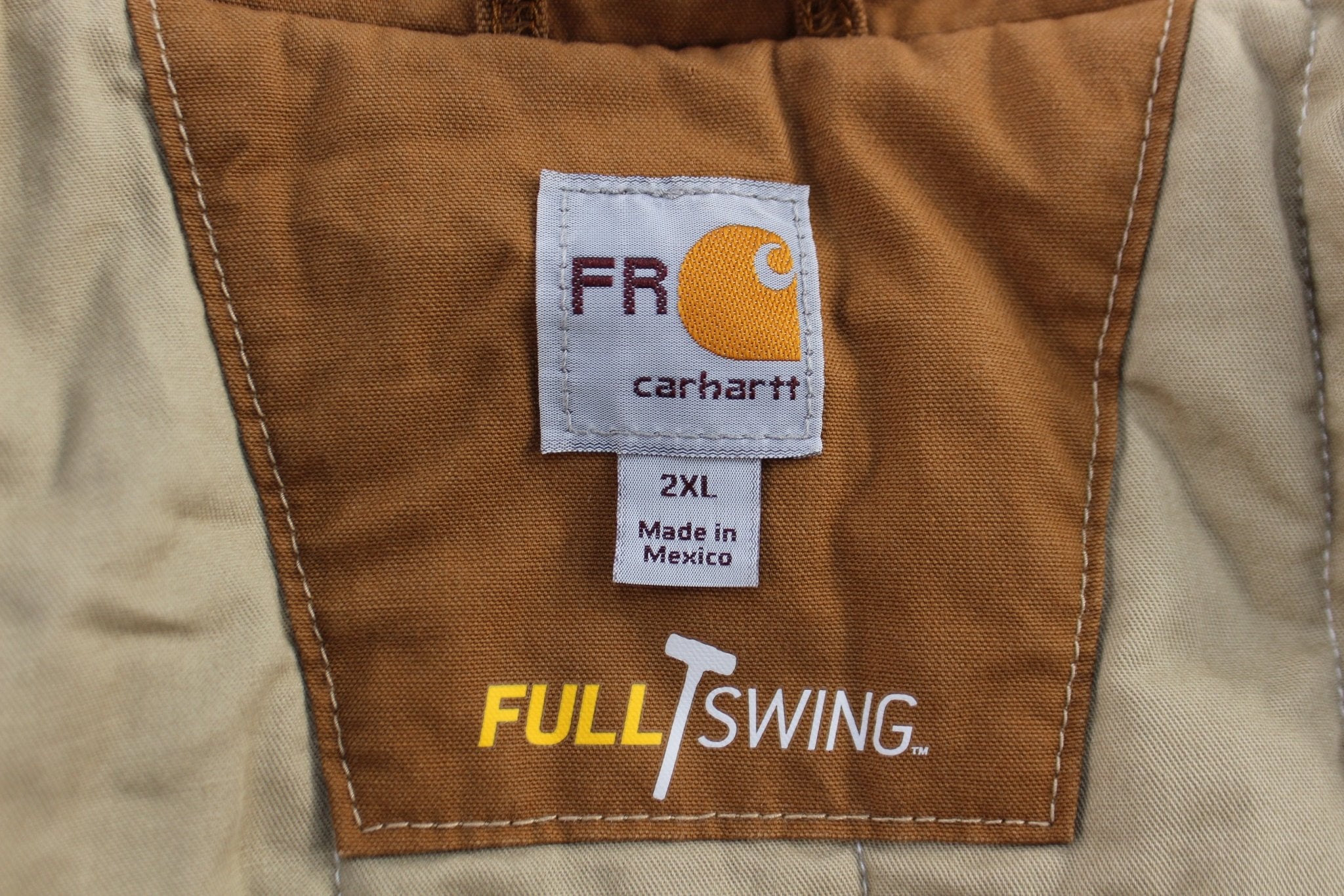 Carhartt Logo Patch Brown Full Swing Flame Resistant Zip Up Jacket - ThriftedThreads.com