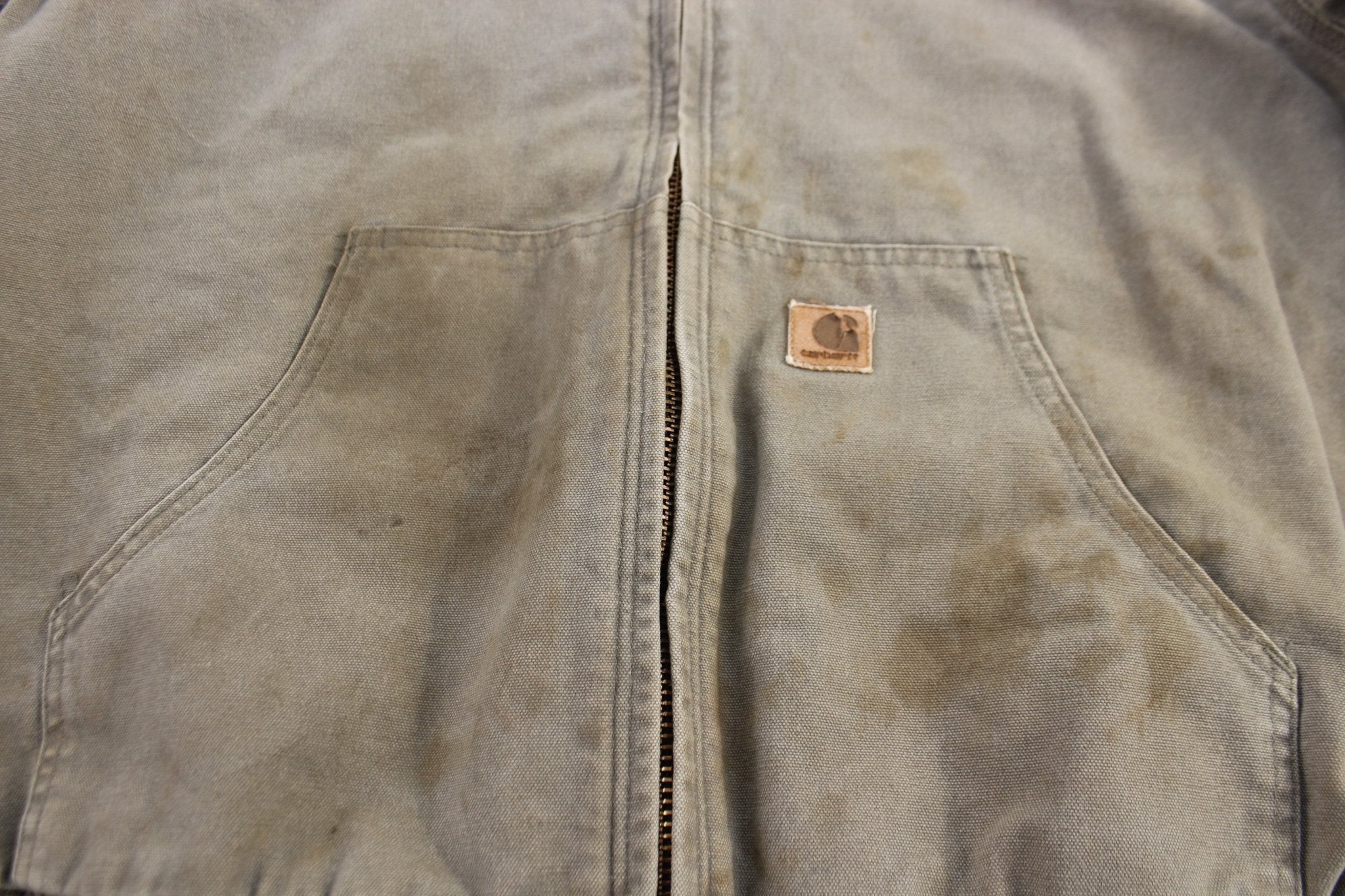 Carhartt Logo Patch Brown Full Zip Hooded Jacket - ThriftedThreads.com