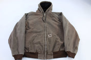 Carhartt Logo Patch Brown Full Zip Hooded Jacket - ThriftedThreads.com