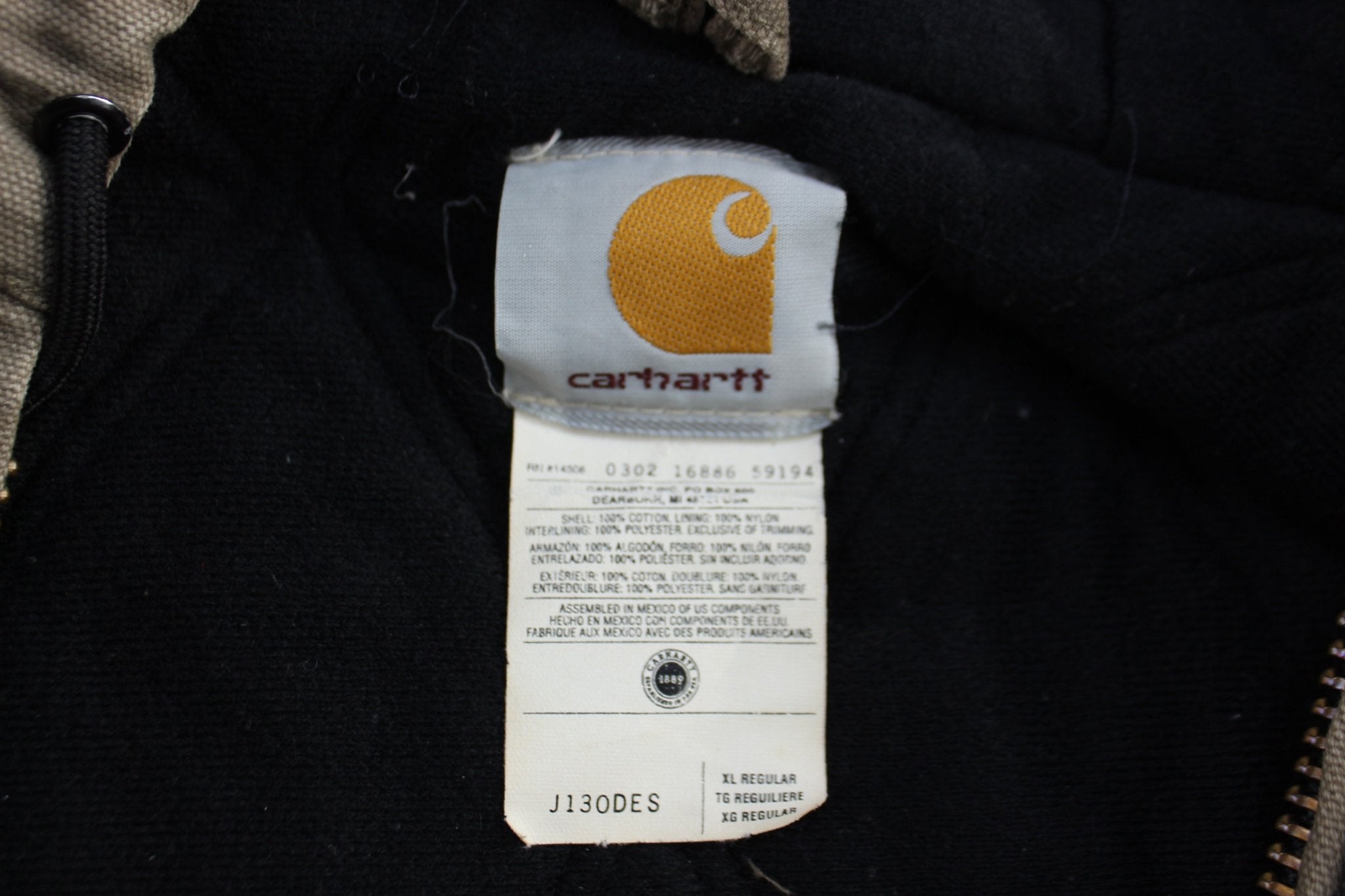Carhartt Logo Patch Brown Full Zip Hooded Jacket - ThriftedThreads.com