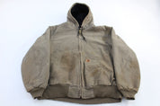 Carhartt Logo Patch Brown Full Zip Hooded Jacket - ThriftedThreads.com